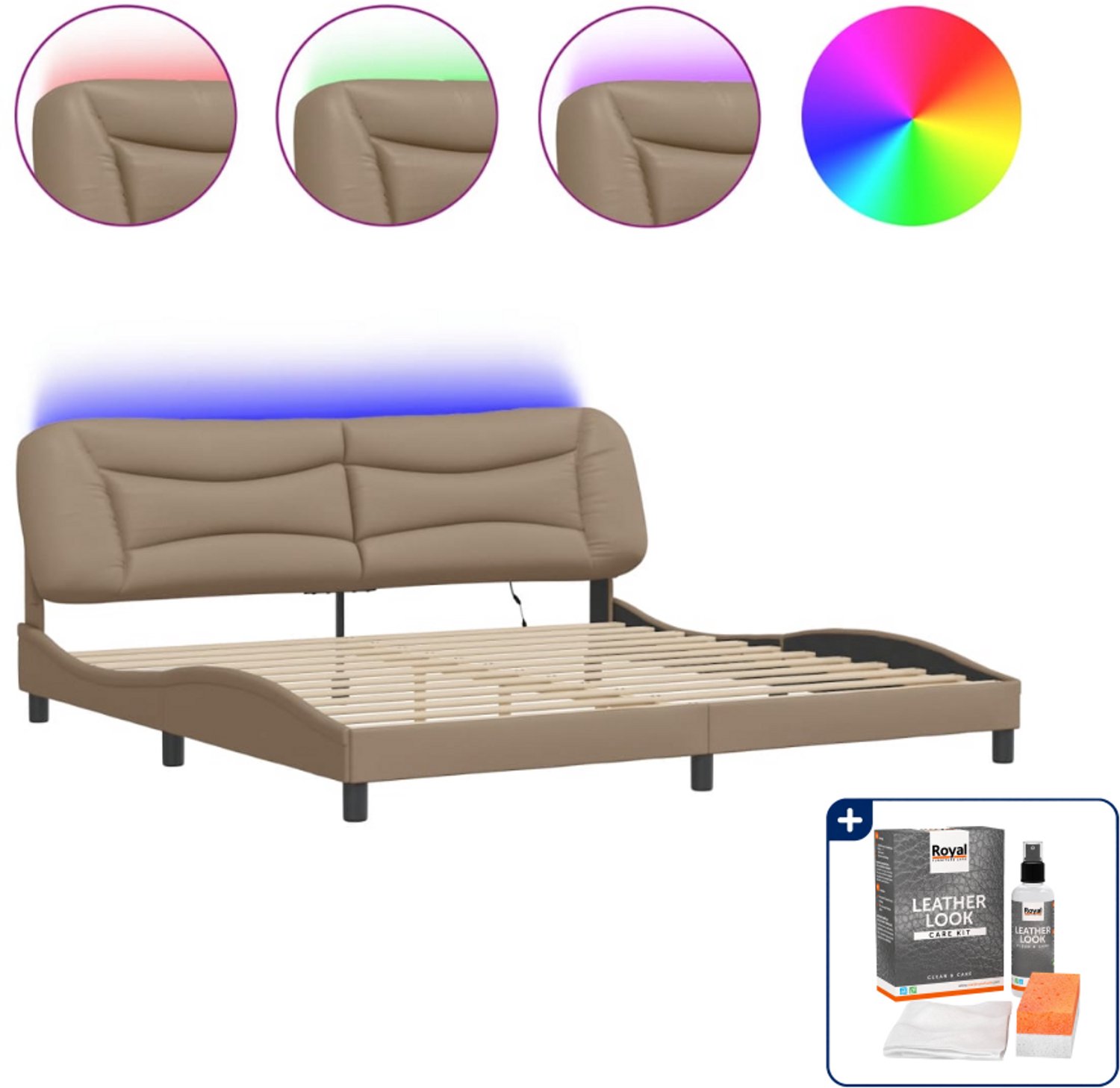 vidaXL Hvar bedframe - 200 x 200 cm - cappuccino - Inclusief onderhoudsset voor kunstleer 150 ml Bruin