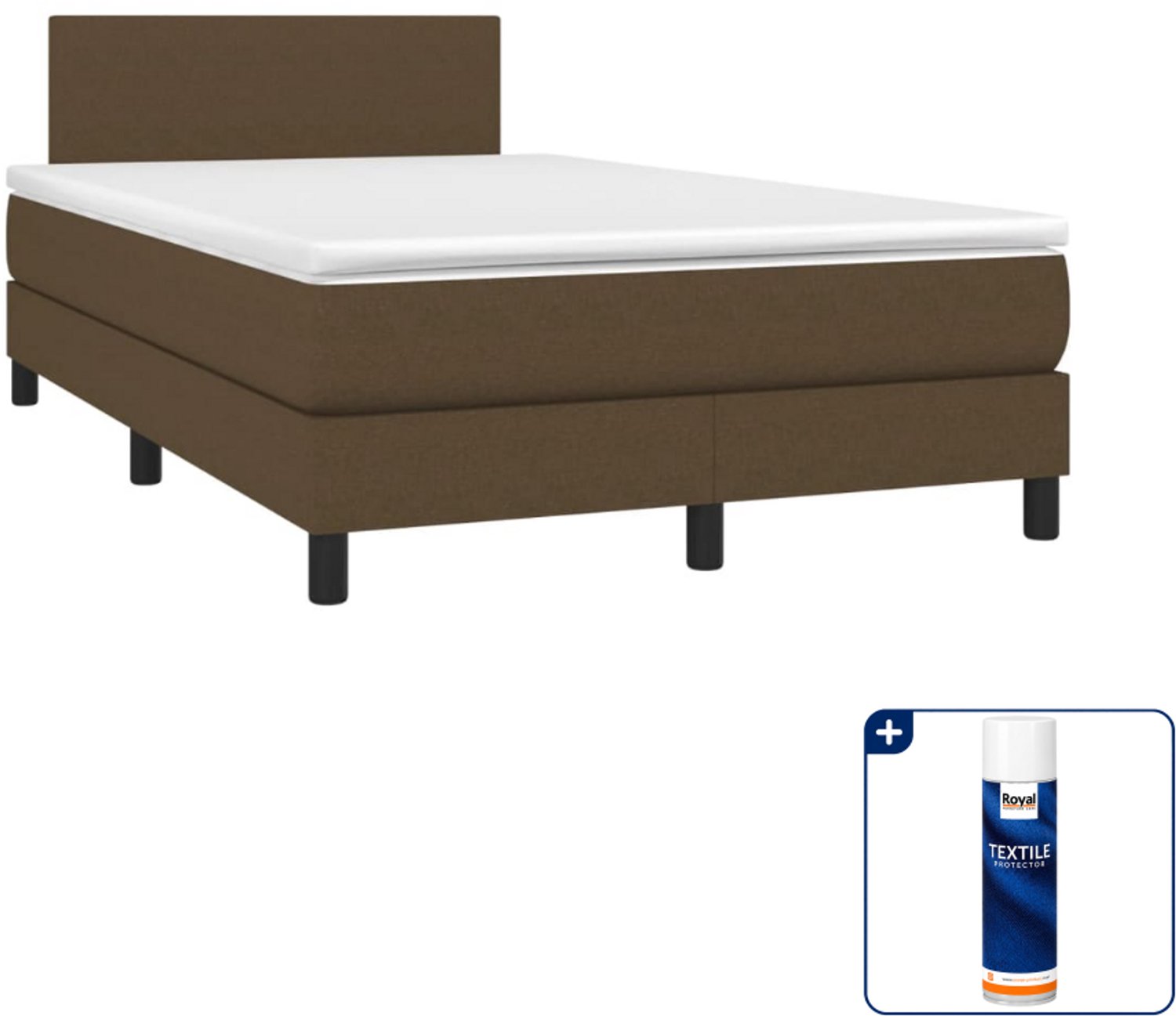 vidaXL boxspring met matras 120 x 190 cm - donkerbruin - Inclusief textielbeschermer 500 ml