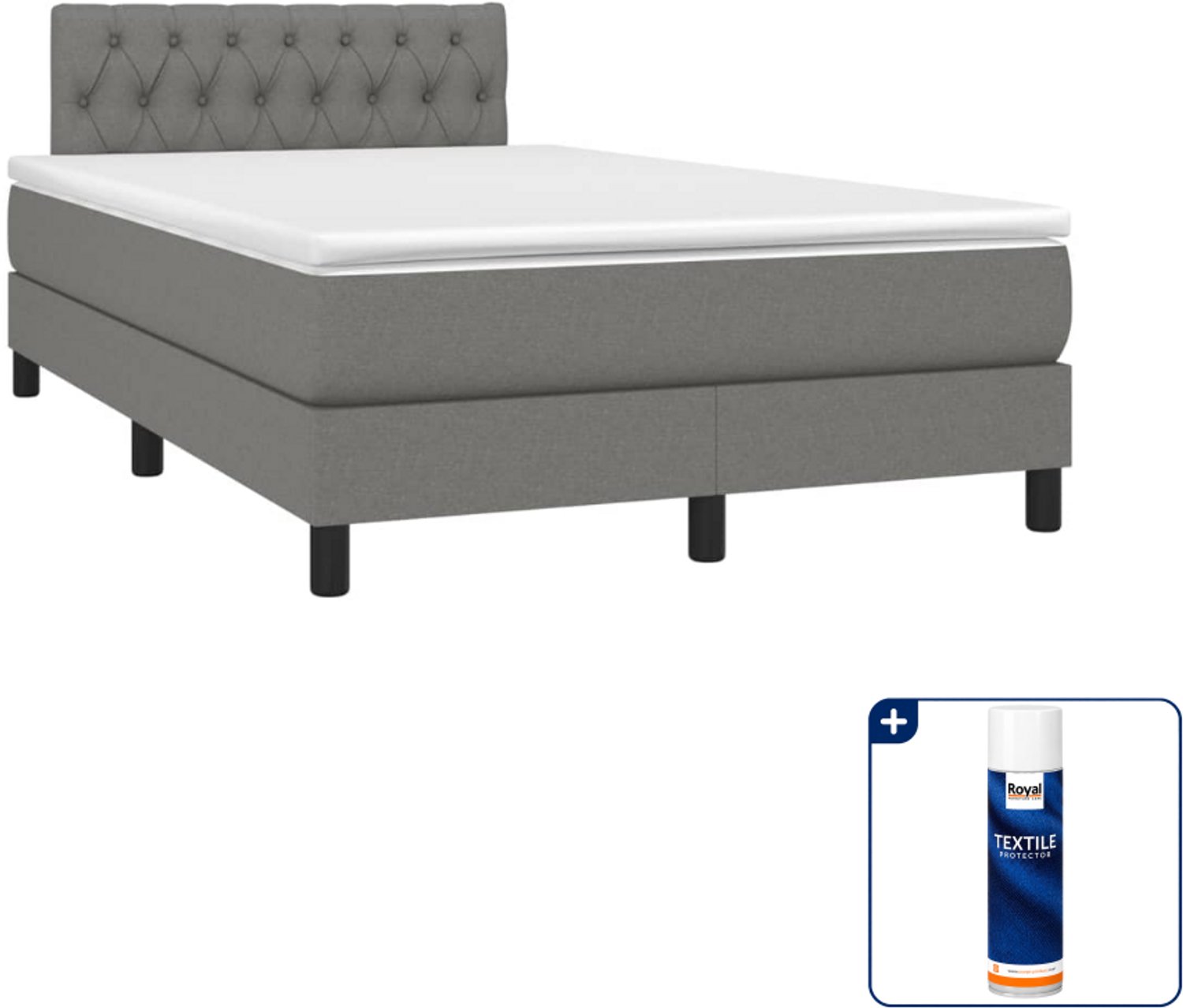 vidaXL boxspring met matras - 120 x 190 cm - donkergrijs - Inclusief textielbeschermer 500 ml