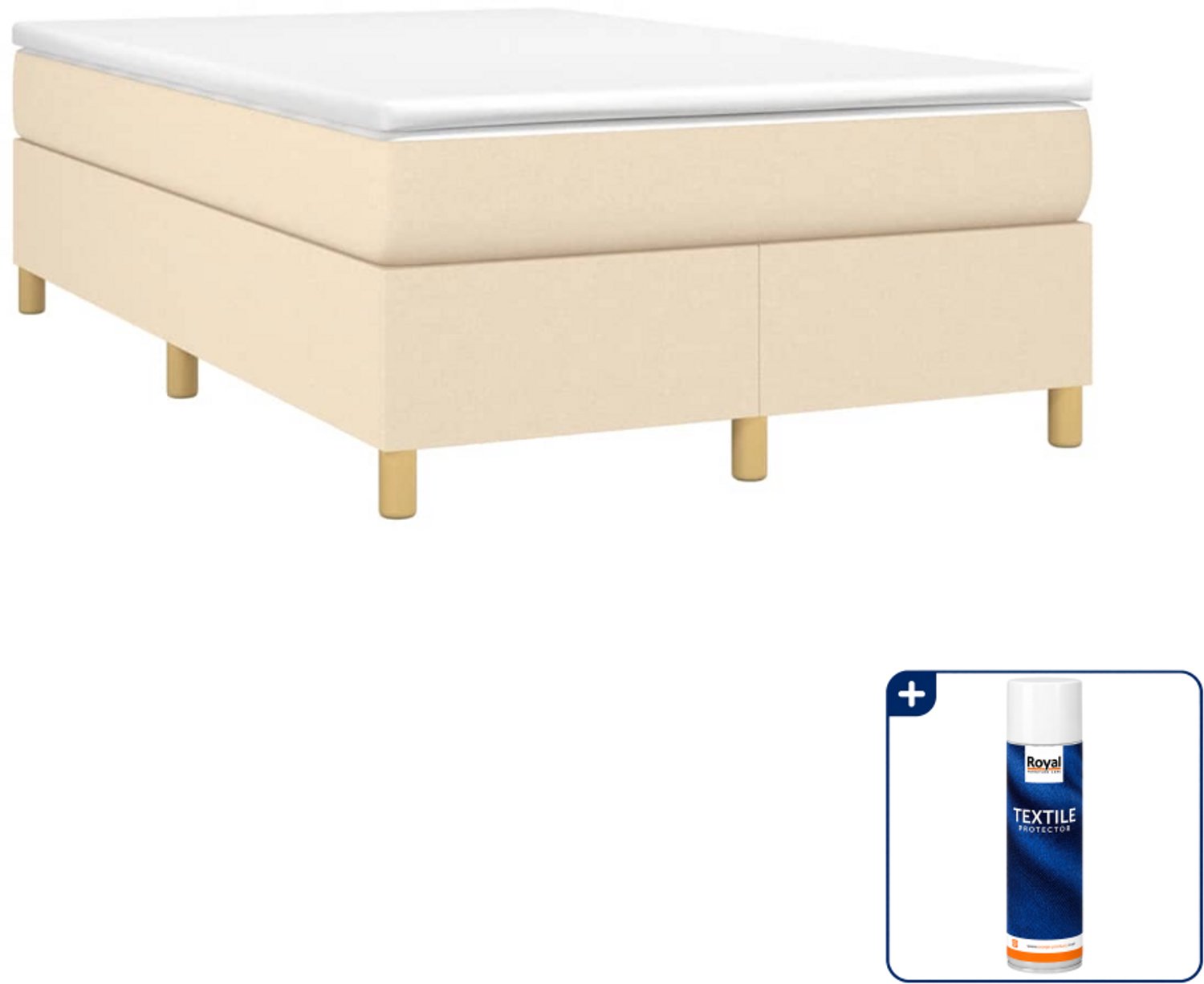 vidaXL boxspring met matras 120 x 190 cm - stof - crèmekleurig - Inclusief textielbeschermer 500 ml