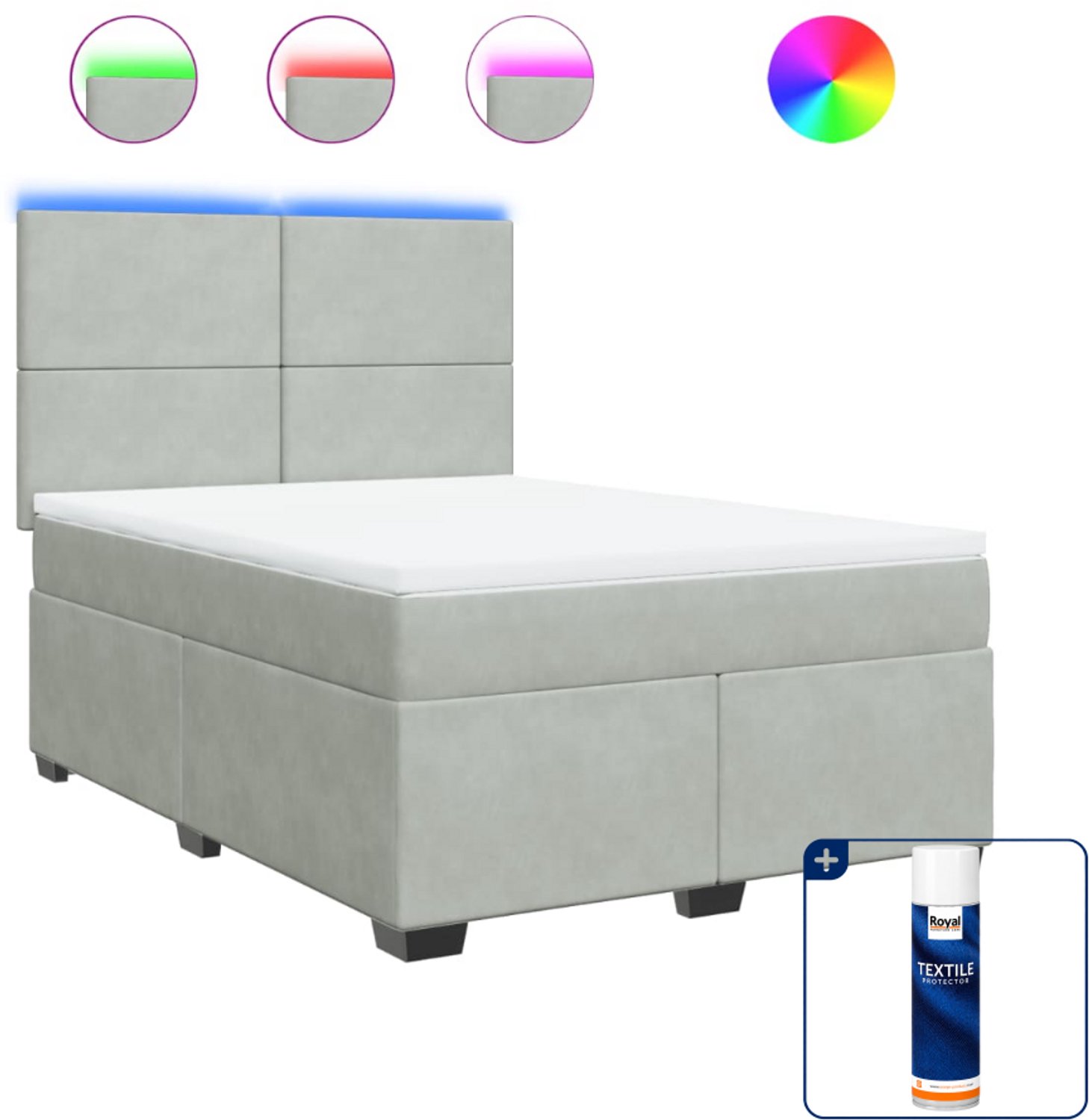 vidaXL boxspring Queensize - 160 x 200 cm - fluweel - lichtgrijs - Inclusief textielbeschermer 500 ml