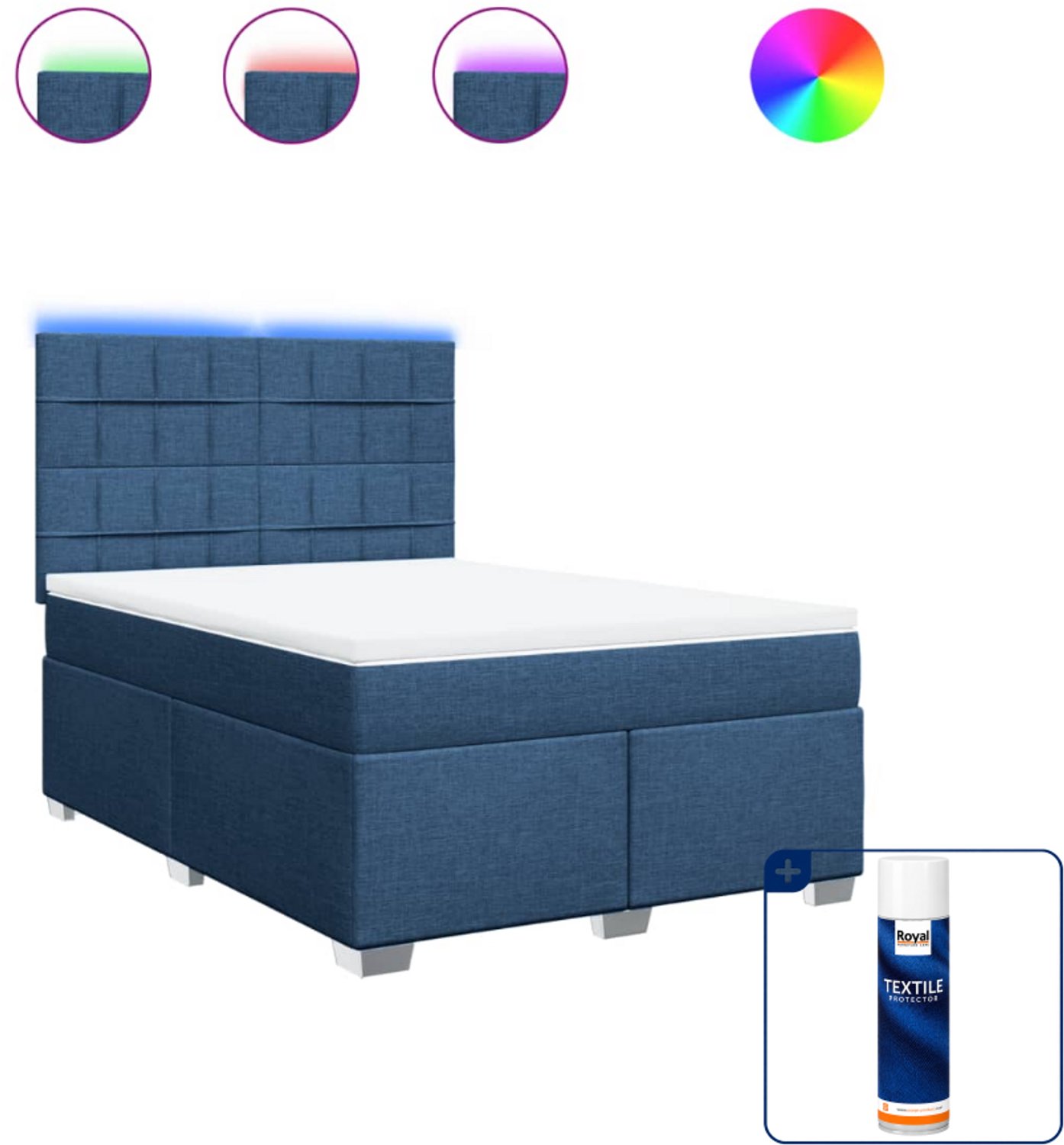 vidaXL Small double boxspring - 140 x 200 cm - blauw - Inclusief textielbeschermer 500 ml