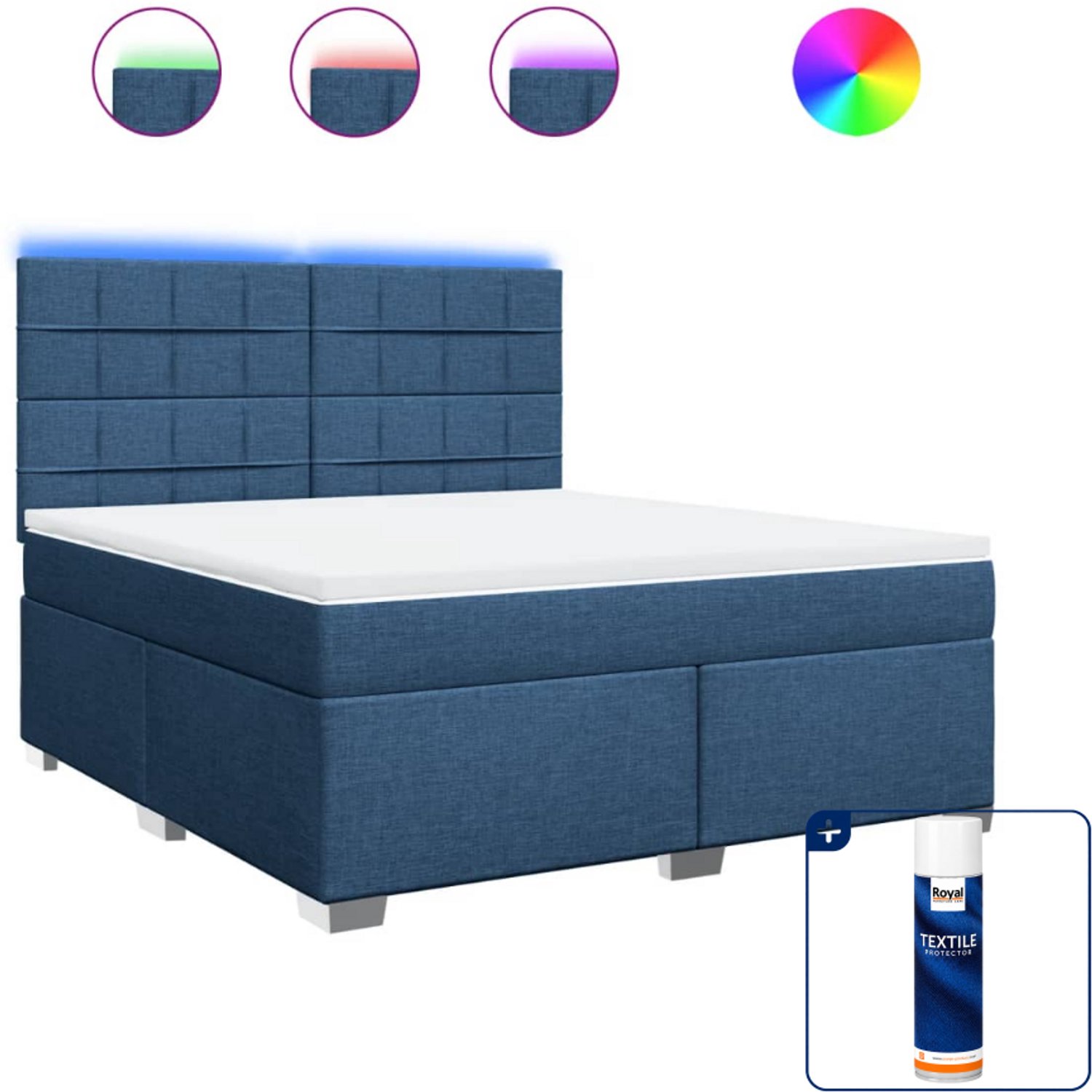 vidaXL Kingsize boxspring met matras - 180 x 200 cm - blauw - Inclusief textielbeschermer 500 ml