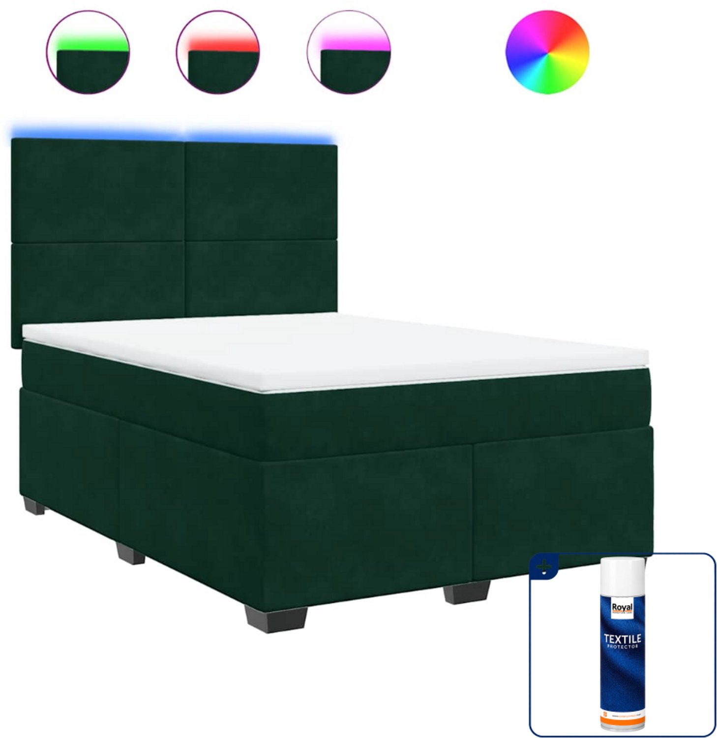 vidaXL Boxspring - 140 x 190 cm - fluweel - donkergroen - Inclusief textielbeschermer 500 ml
