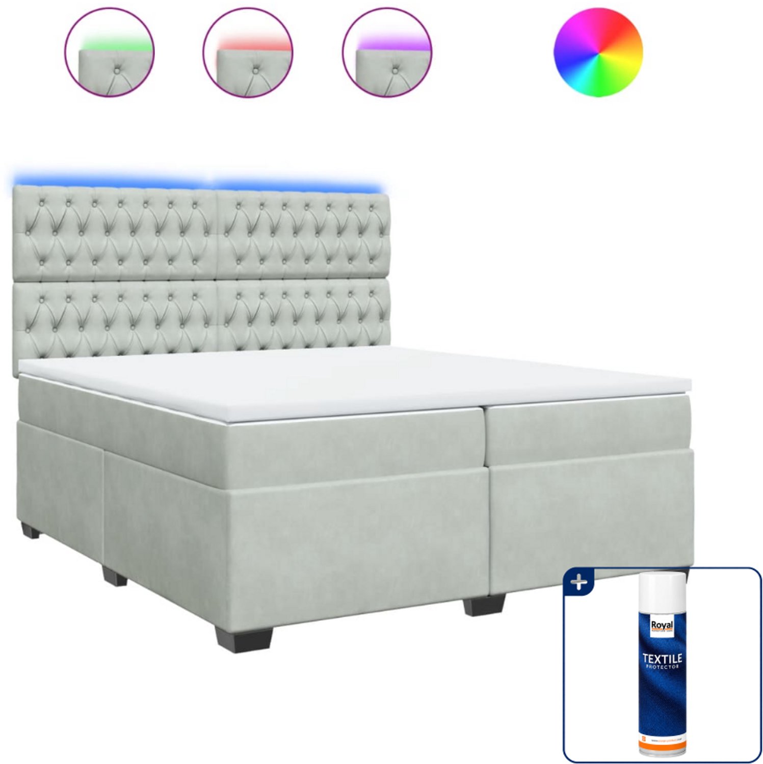 vidaXL Boxspring met matras Super kingsize - 200 x 200 cm - lichtgrijs - Inclusief textielbeschermer 500 ml