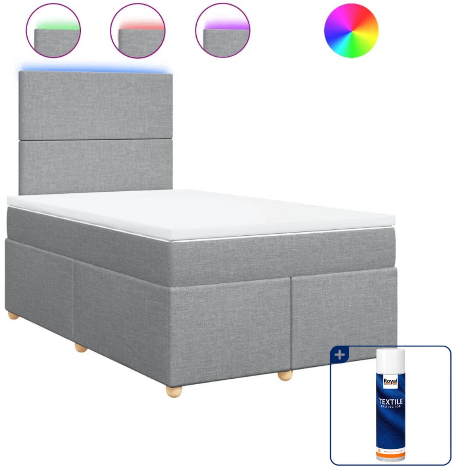 vidaXL boxspring met matras - 120 x 200 cm - stof - lichtgrijs - Inclusief textielbeschermer 500 ml