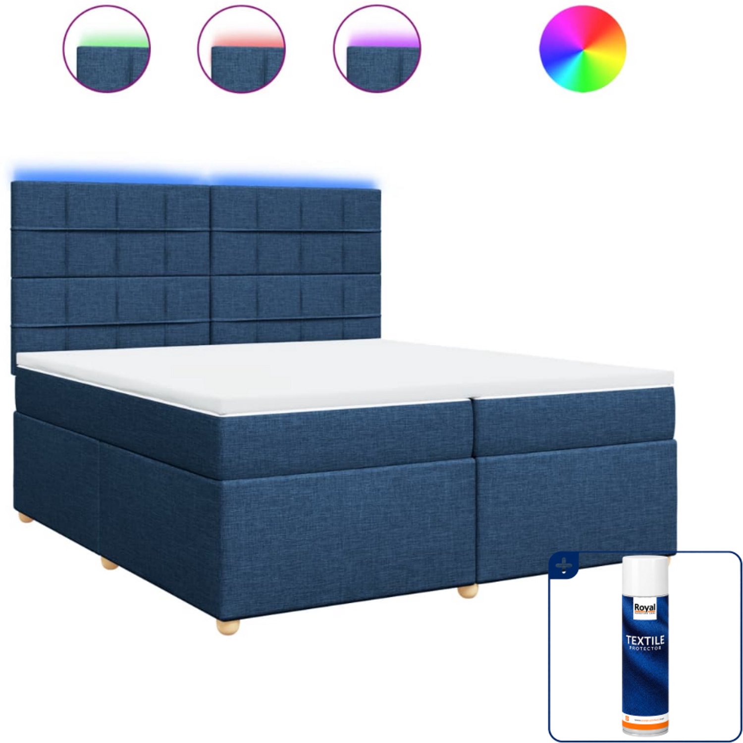vidaXL Boxspring met matras - 200 x 200 cm - stof - blauw - Inclusief textielbeschermer 500 ml