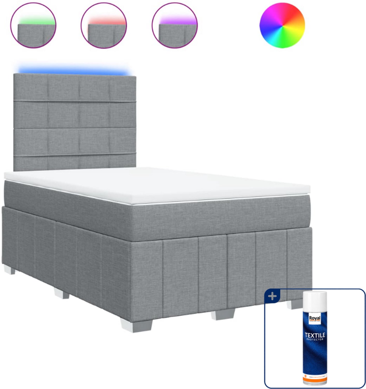 vidaXL boxspring met matras - 120 x 190 cm - lichtgrijs - Inclusief textielbeschermer 500 ml