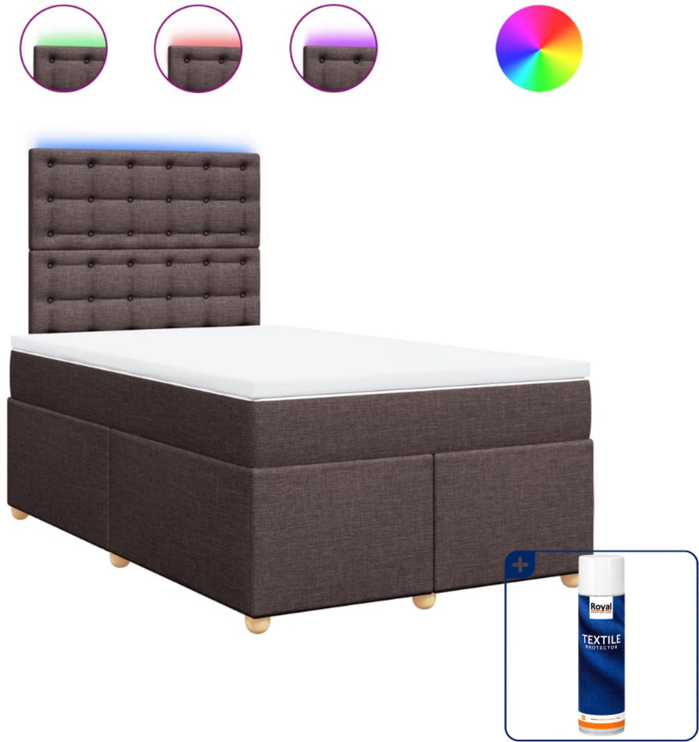 vidaXL boxspring met matras - 120 x 200 cm - stof - donkerbruin - Inclusief textielbeschermer 500 ml