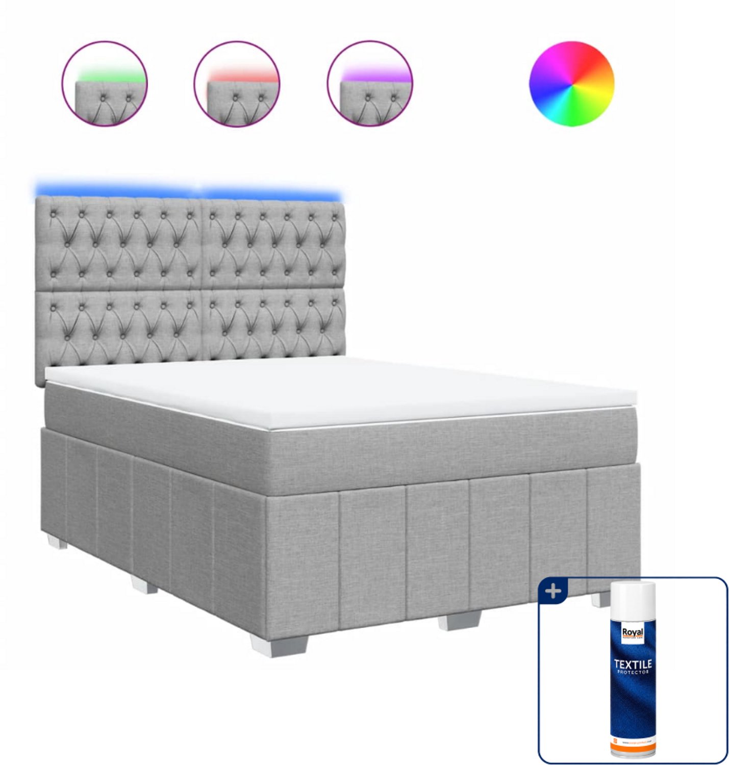 vidaXL boxspring met matras 140 x 190 cm - stof - lichtgrijs - Inclusief textielbeschermer 500 ml