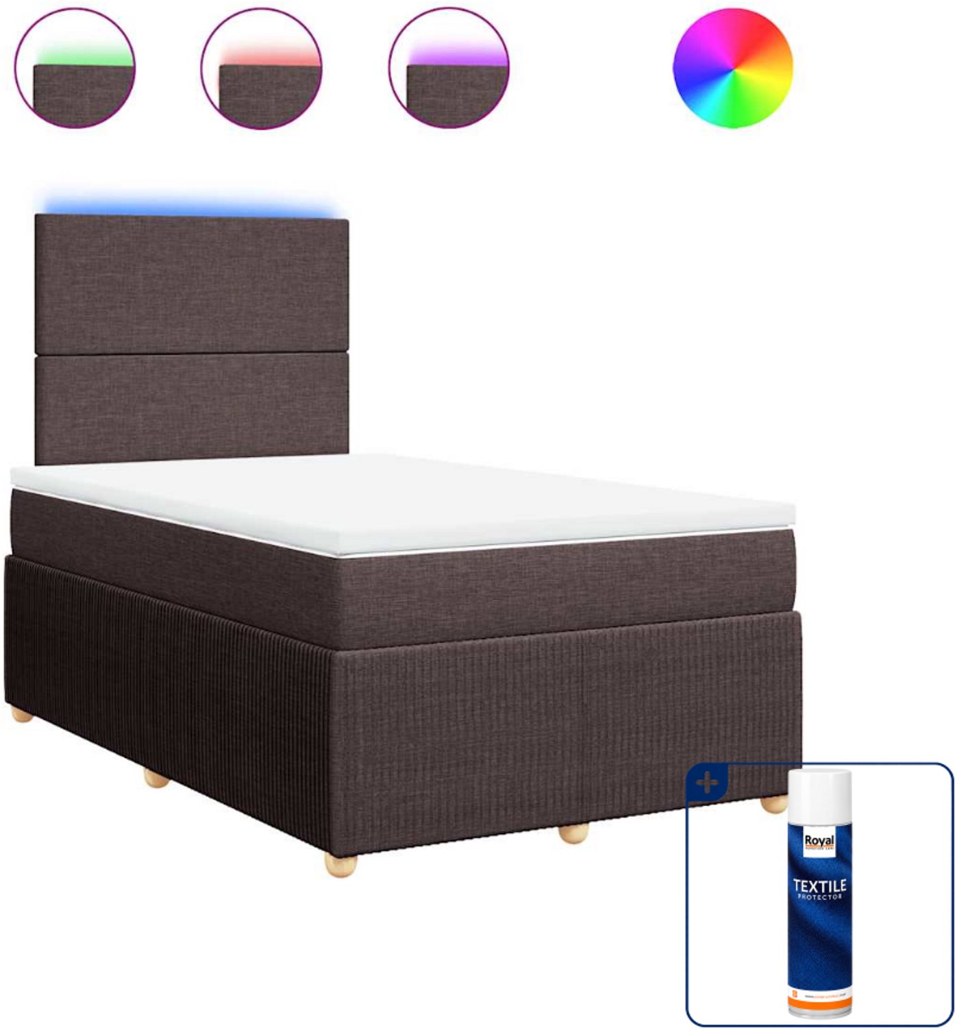 vidaXL boxspring met matras - 120 x 190 cm - stof - donkerbruin - Inclusief textielbeschermer 500 ml