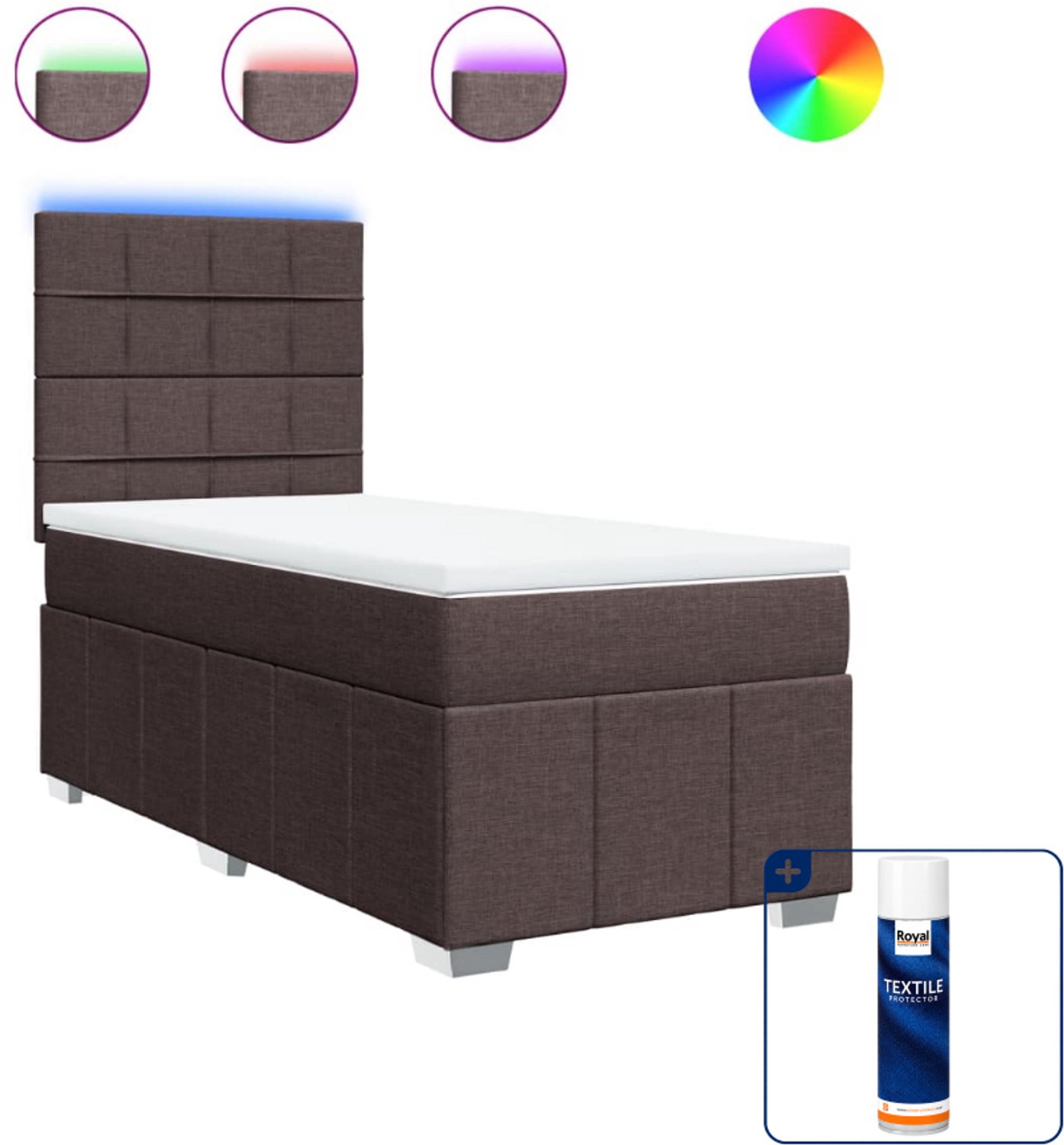 vidaXL boxspring met matras - 100 x 200 cm - stof - donkerbruin - Inclusief textielbeschermer 500 ml