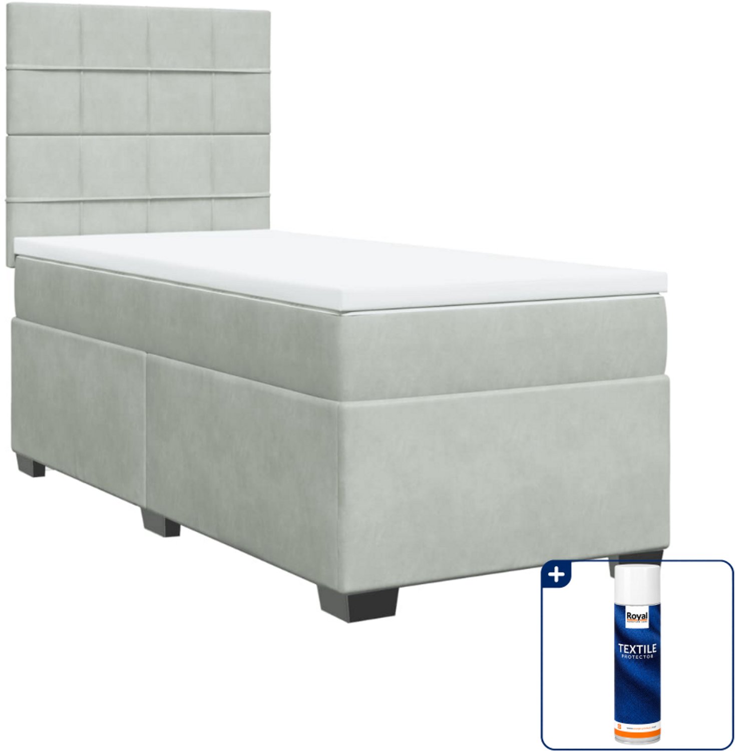 vidaXL boxspring met matras - 90 x 190 cm - fluweel - lichtgrijs - Inclusief textielbeschermer 500 ml