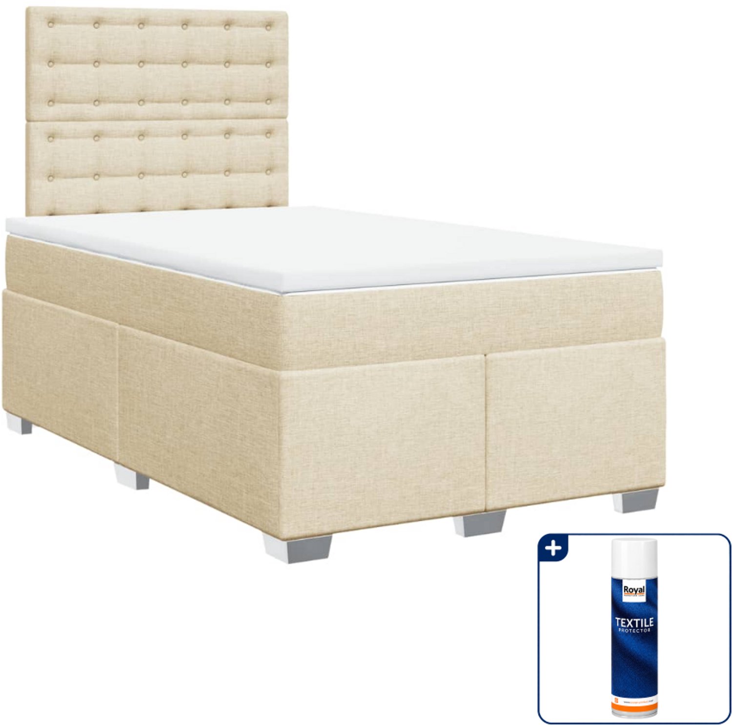 vidaXL boxspring met matras 120 x 200 cm - stof - crèmekleurig - Inclusief textielbeschermer 500 ml