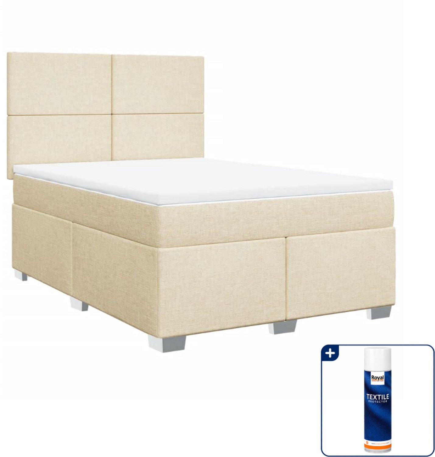 vidaXL boxspring met matras 140 x 190 cm - stof - crèmekleurig - Inclusief textielbeschermer 500 ml