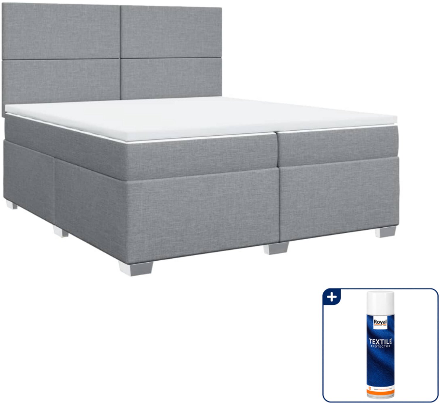 vidaXL boxspring met matras - super kingsize - 200 x 200 cm - lichtgrijs - Inclusief textielbeschermer 500 ml