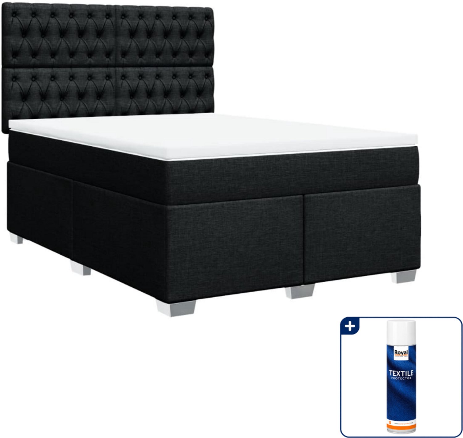 vidaXL Queensize boxspring - 160 x 200 cm - zwart - Inclusief textielbeschermer 500 ml