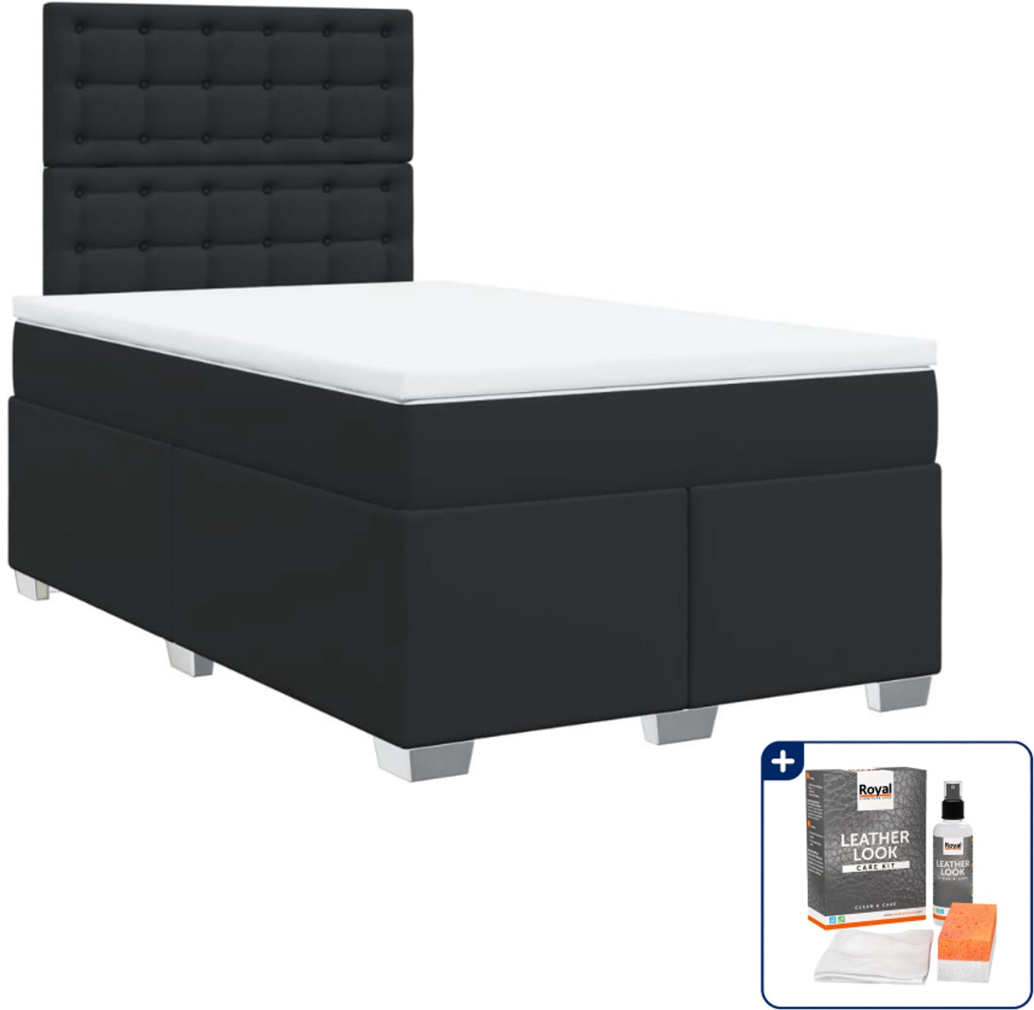 vidaXL boxspring met matras - 120 x 190 cm - kunstleer - zwart - Inclusief onderhoudsset voor kunstleer 150 ml