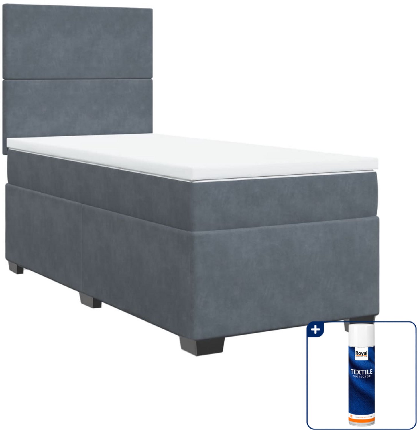 vidaXL boxspring met matras - 90 x 190 cm - fluweel - donkergrijs - Inclusief textielbeschermer 500 ml