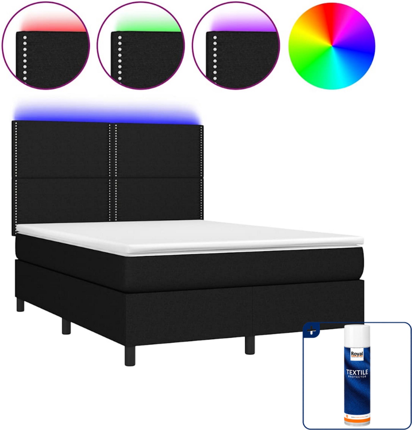 vidaXL Boxspring Small double - 140 x 200 cm - stof - zwart - Inclusief textielbeschermer 500 ml