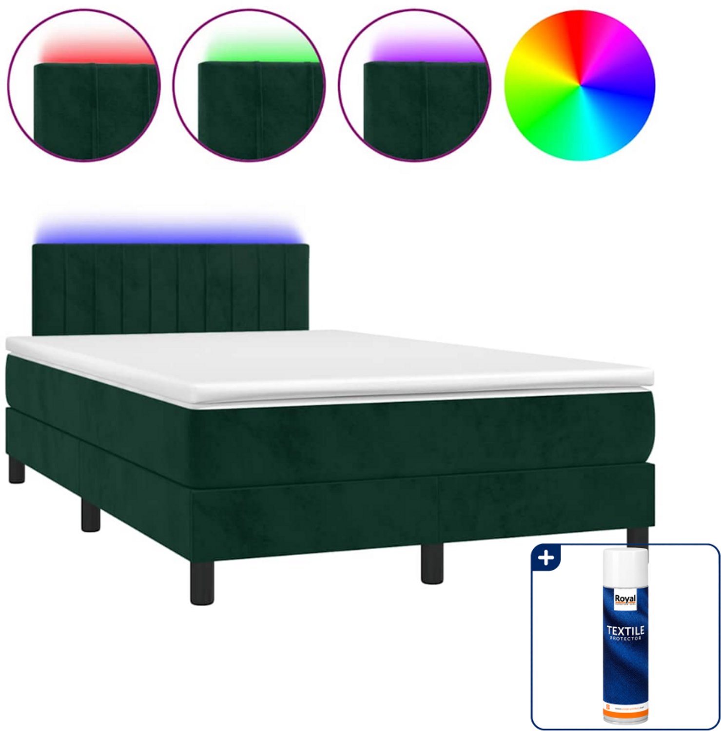 vidaXL boxspring met matras en led - 120 x 200 cm - fluweel - donkergroen - Inclusief textielbeschermer 500 ml