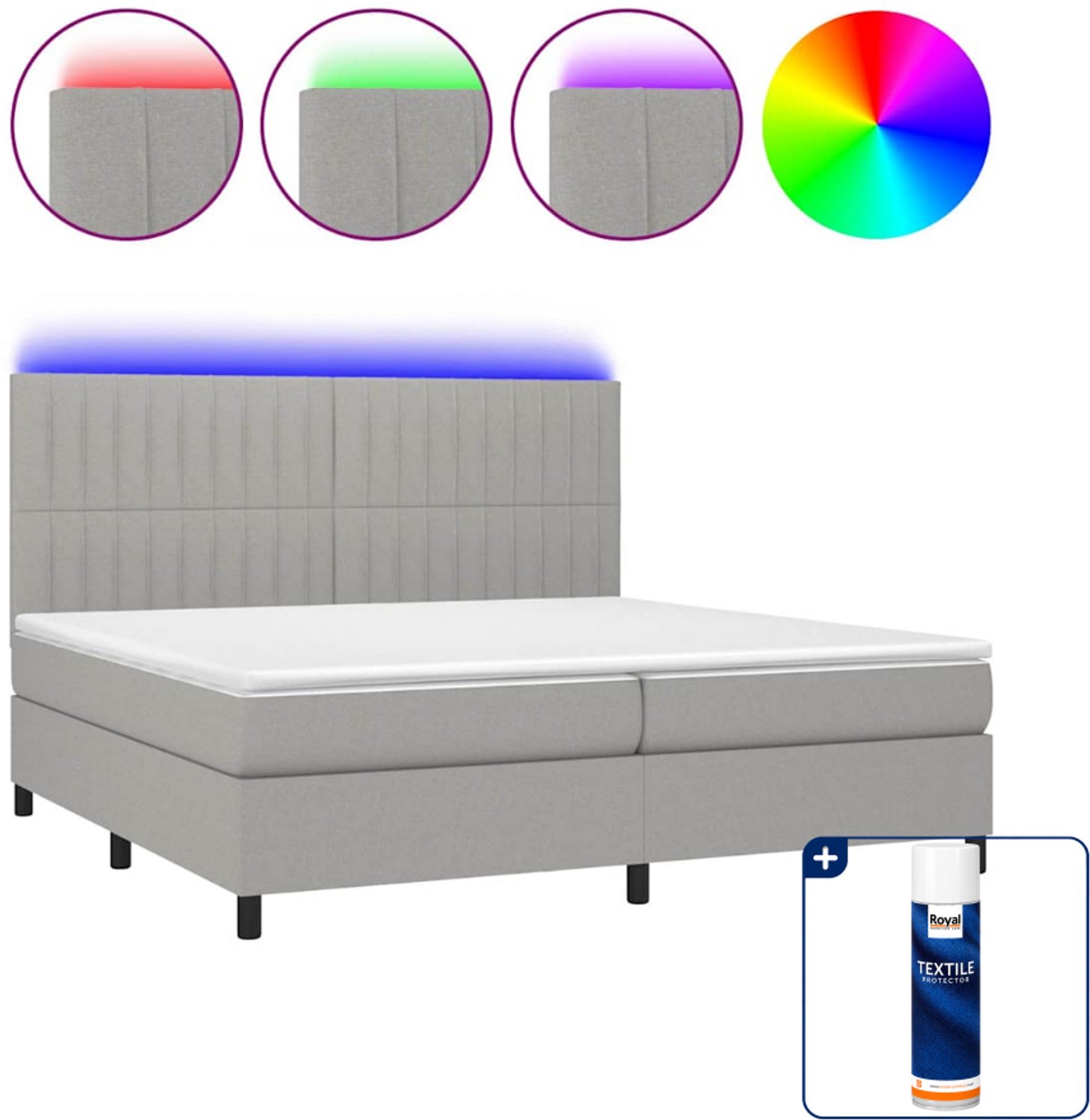 vidaXL boxspring - Super kingsize - 200 x 200 cm - lichtgrijs - Inclusief textielbeschermer 500 ml