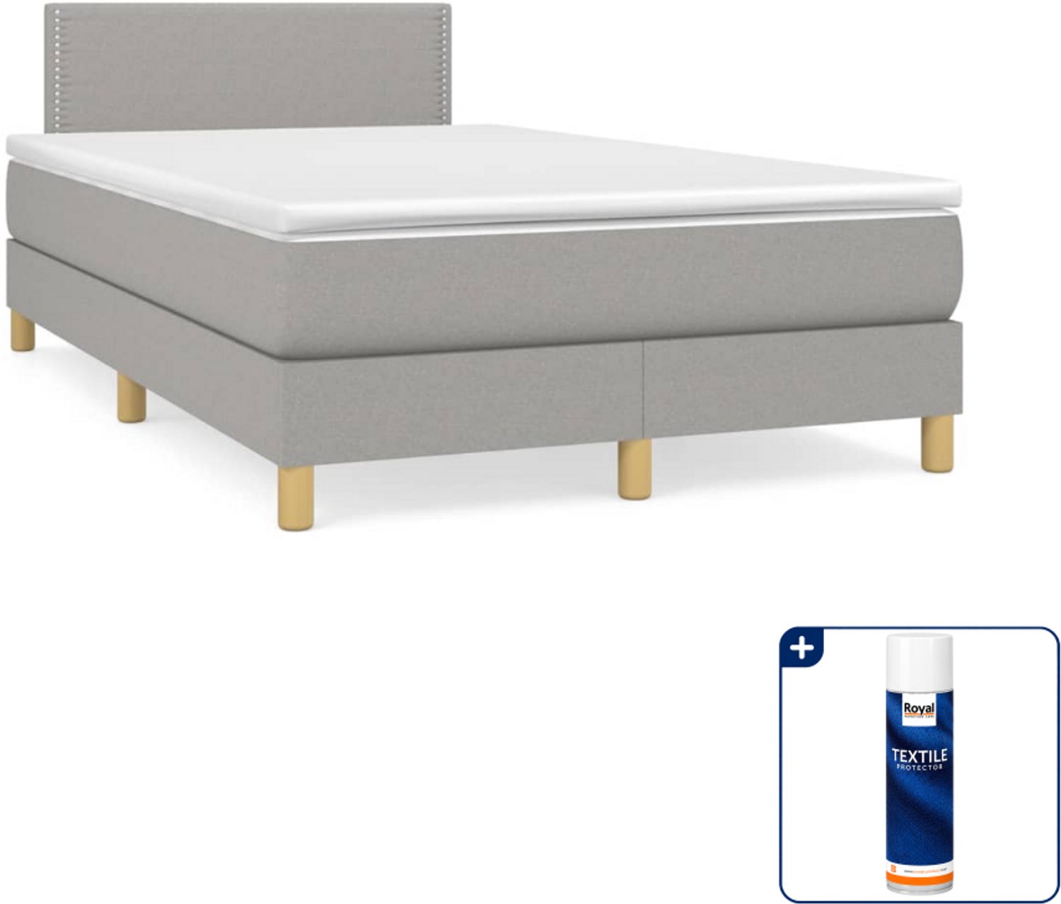 vidaXL Boxspring met matras 120 x 200 cm - lichtgrijs - Inclusief textielbeschermer 500 ml