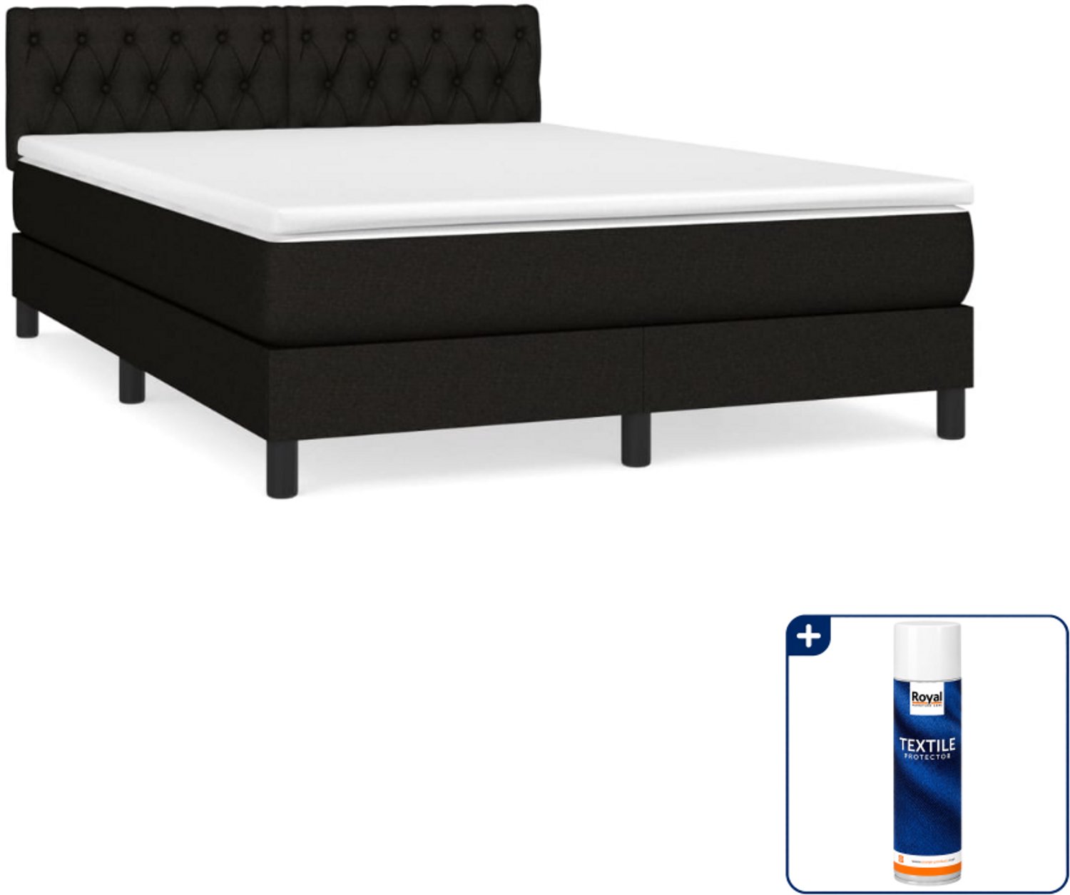 vidaXL Boxspring - 140 x 190 cm - zwart - Inclusief textielbeschermer 500 ml