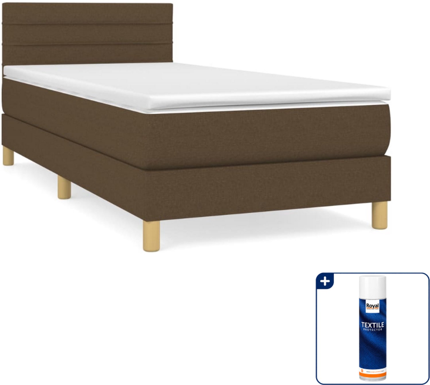 vidaXL boxspring met matras - 100 x 200 cm - donkerbruin - Inclusief textielbeschermer 500 ml