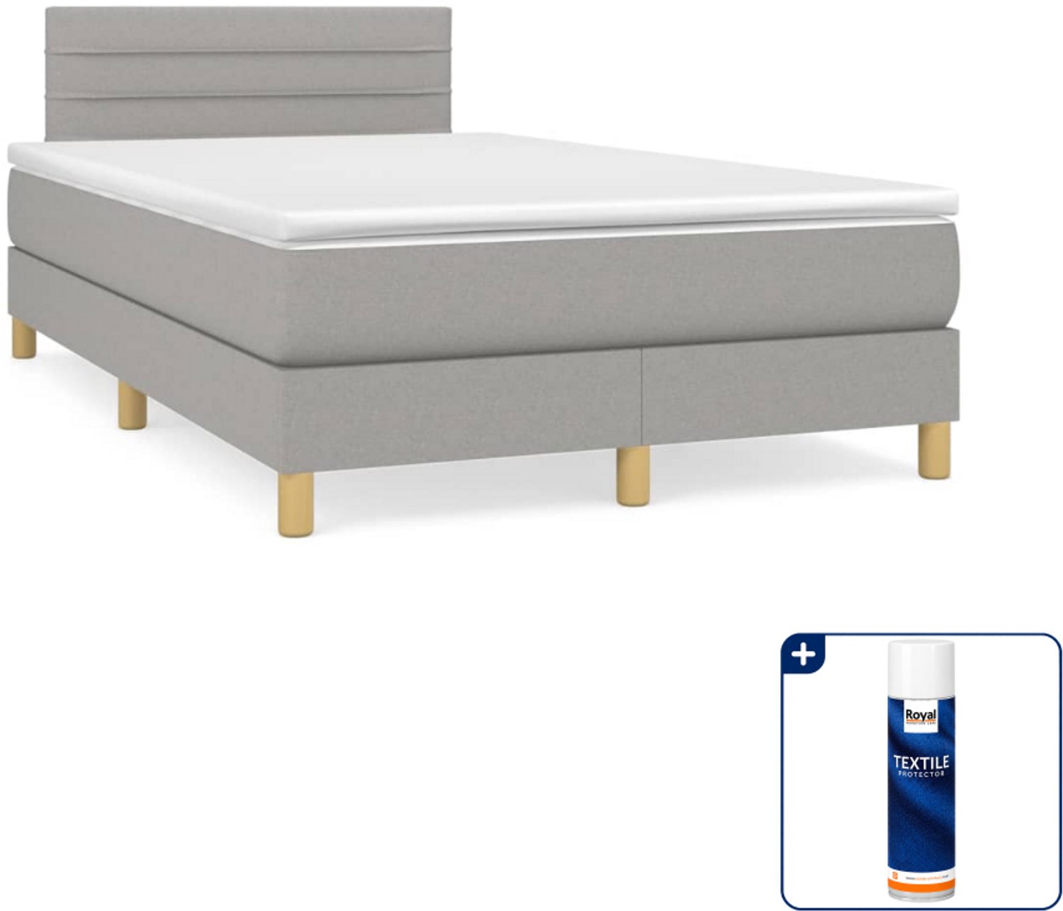 vidaXL boxspring met matras - 120 x 200 cm - stof - lichtgrijs - Inclusief textielbeschermer 500 ml
