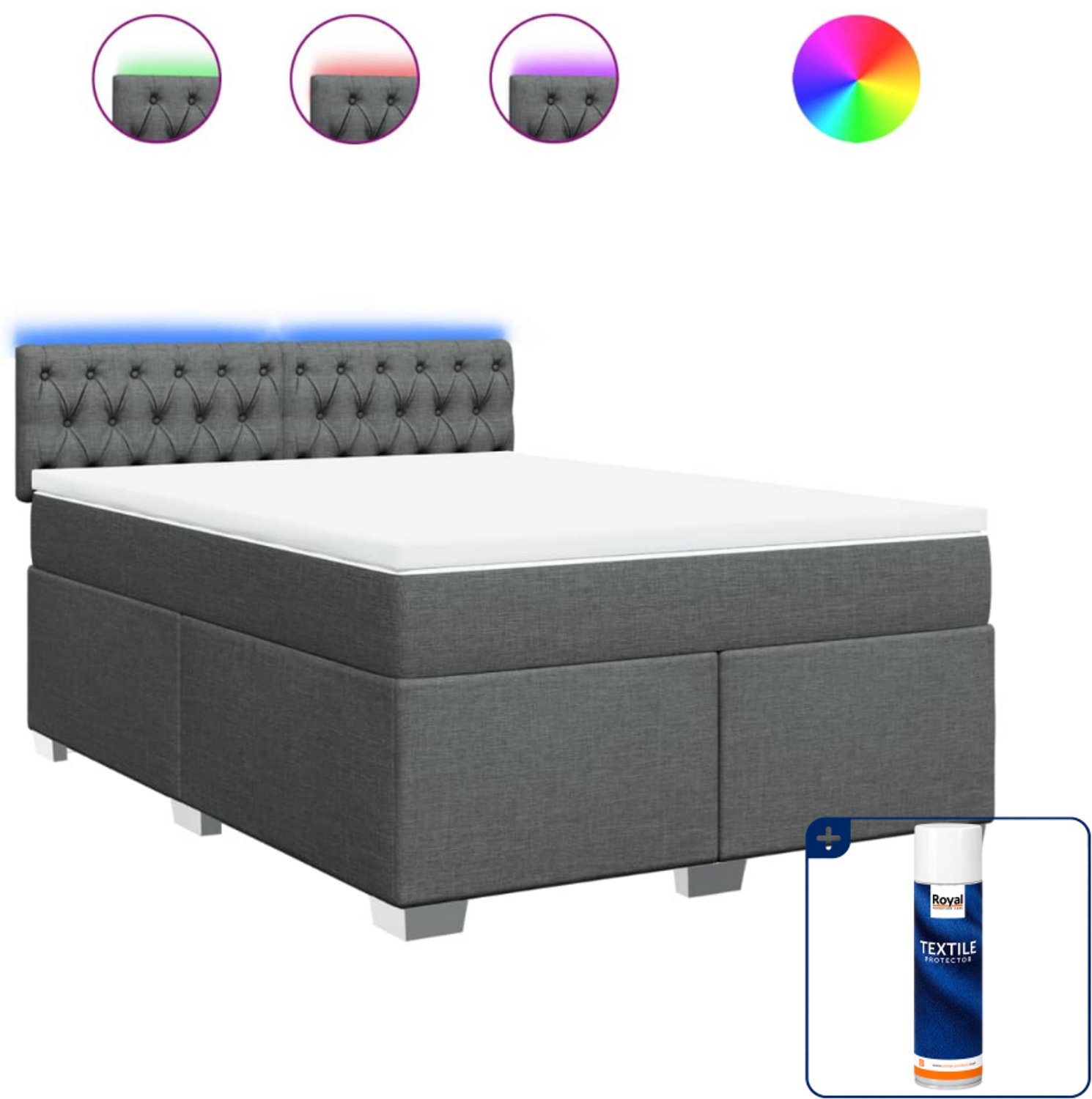 vidaXL Queensize boxspring met matras - 160 x 200 cm - donkergrijs - Inclusief textielbeschermer 500 ml