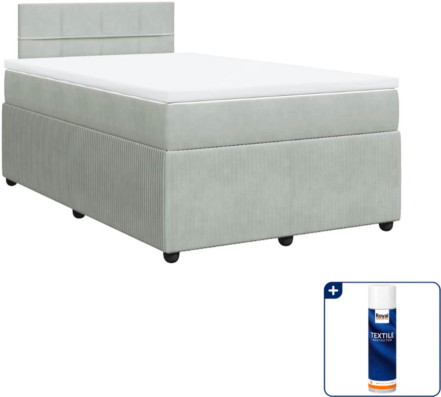vidaXL boxspring met matras - 120 x 200 cm - fluweel - lichtgrijs - Inclusief textielbeschermer 500 ml
