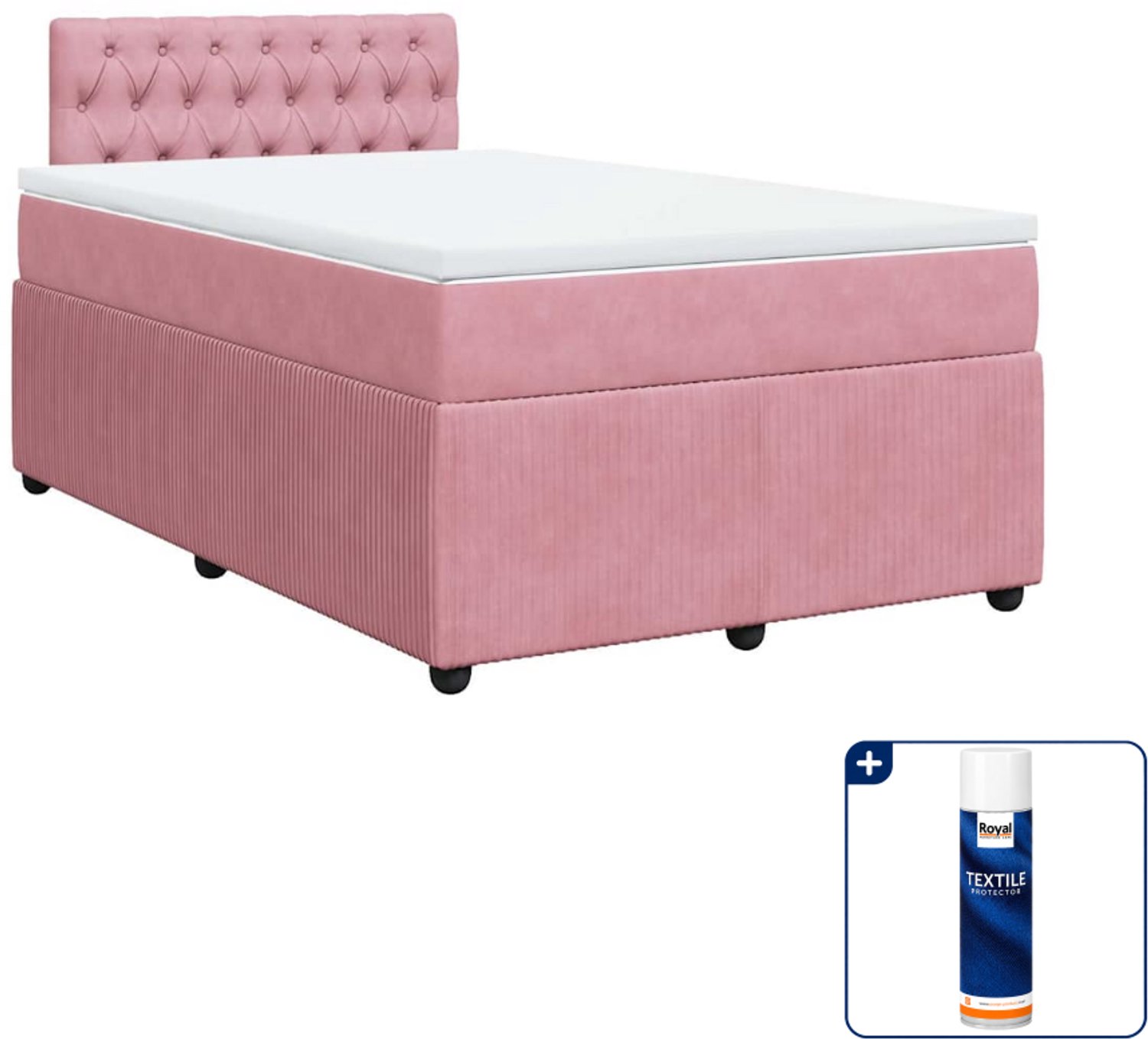 vidaXL boxspring met matras - 120 x 200 cm - fluweel - roze - Inclusief textielbeschermer 500 ml