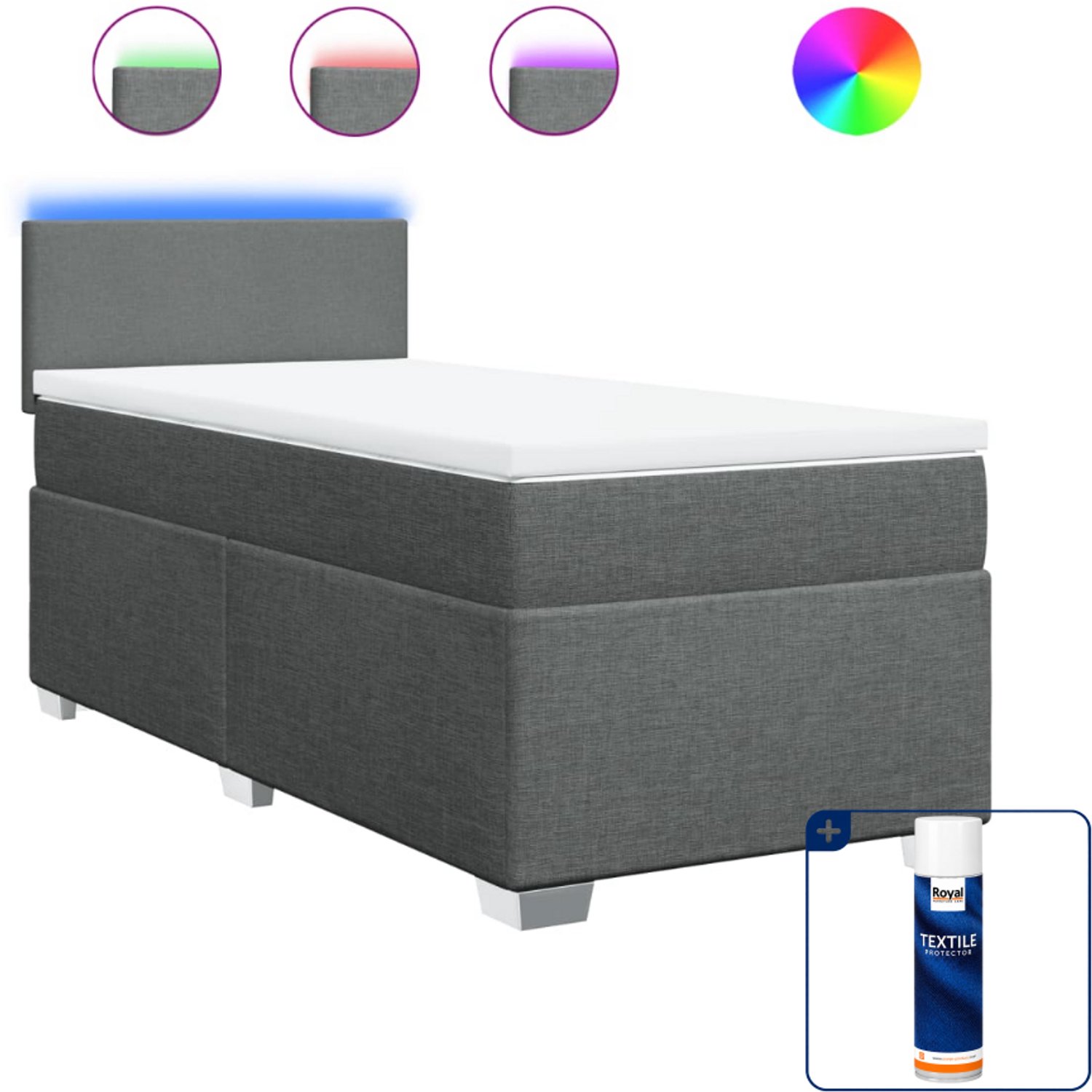 vidaXL boxspring met matras - 80 x 200 cm - stof - donkergrijs - Inclusief textielbeschermer 500 ml