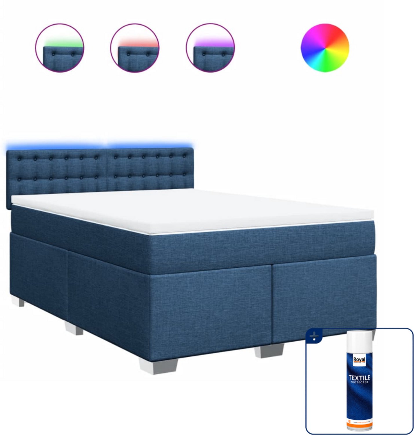 vidaXL boxspring met matras - Small double - 140 x 200 cm - blauw - Inclusief textielbeschermer 500 ml