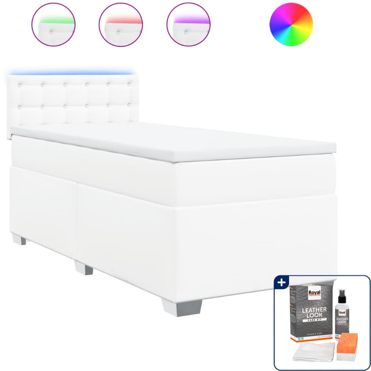 vidaXL Boxspring met matras - 100 x 200 cm - kunstleer - wit - Inclusief onderhoudsset voor kunstleer 150 ml