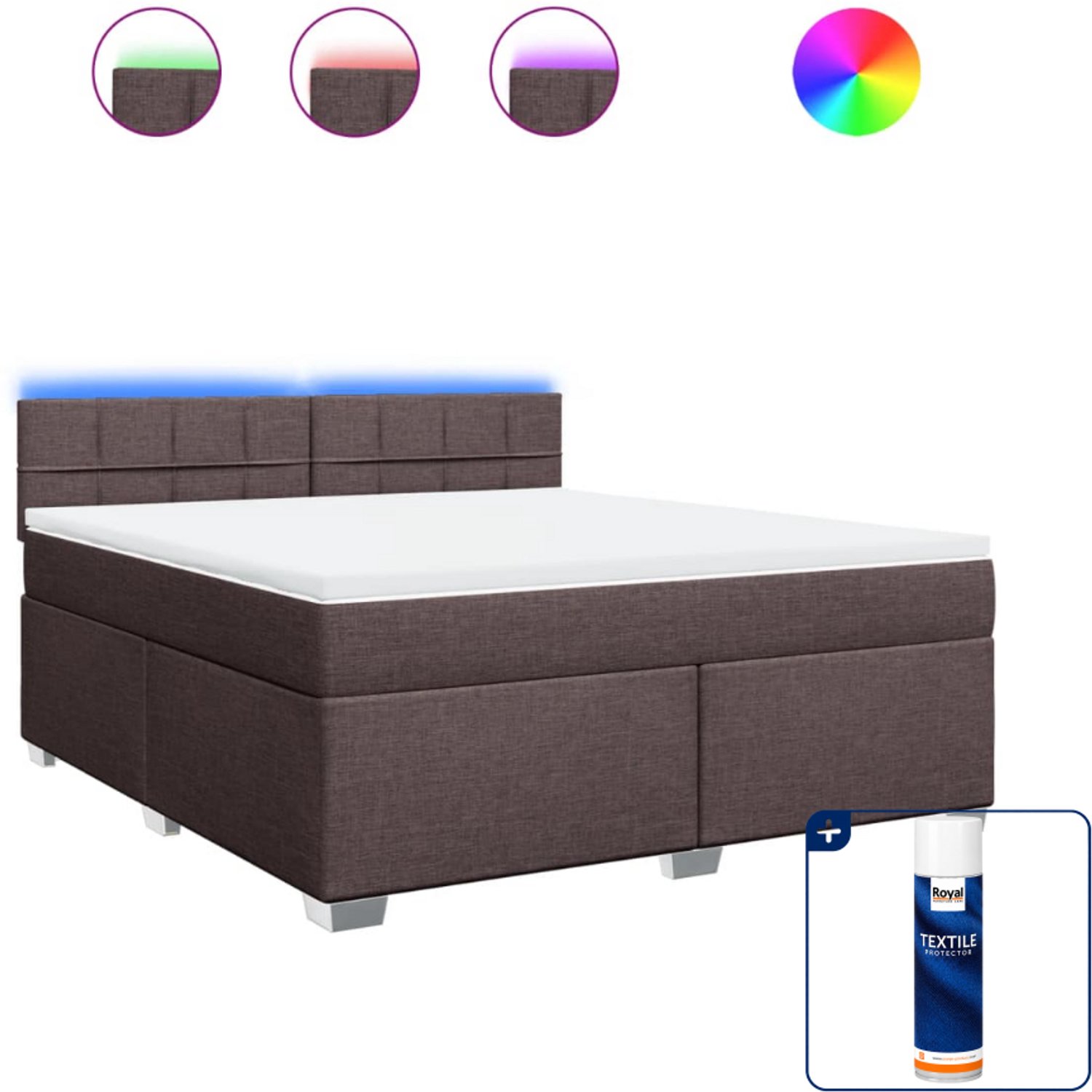 vidaXL Kingsize boxspring met matras - 180 x 200 cm - donkerbruin - Inclusief textielbeschermer 500 ml
