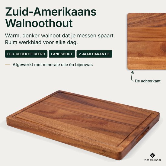 SOPHIOR Houten Snijplankenset Walnoot - 35x25 en 42x30 cm - Met Sapgeul en Handvaten — cadeau in Kookcadeaus - foto 2