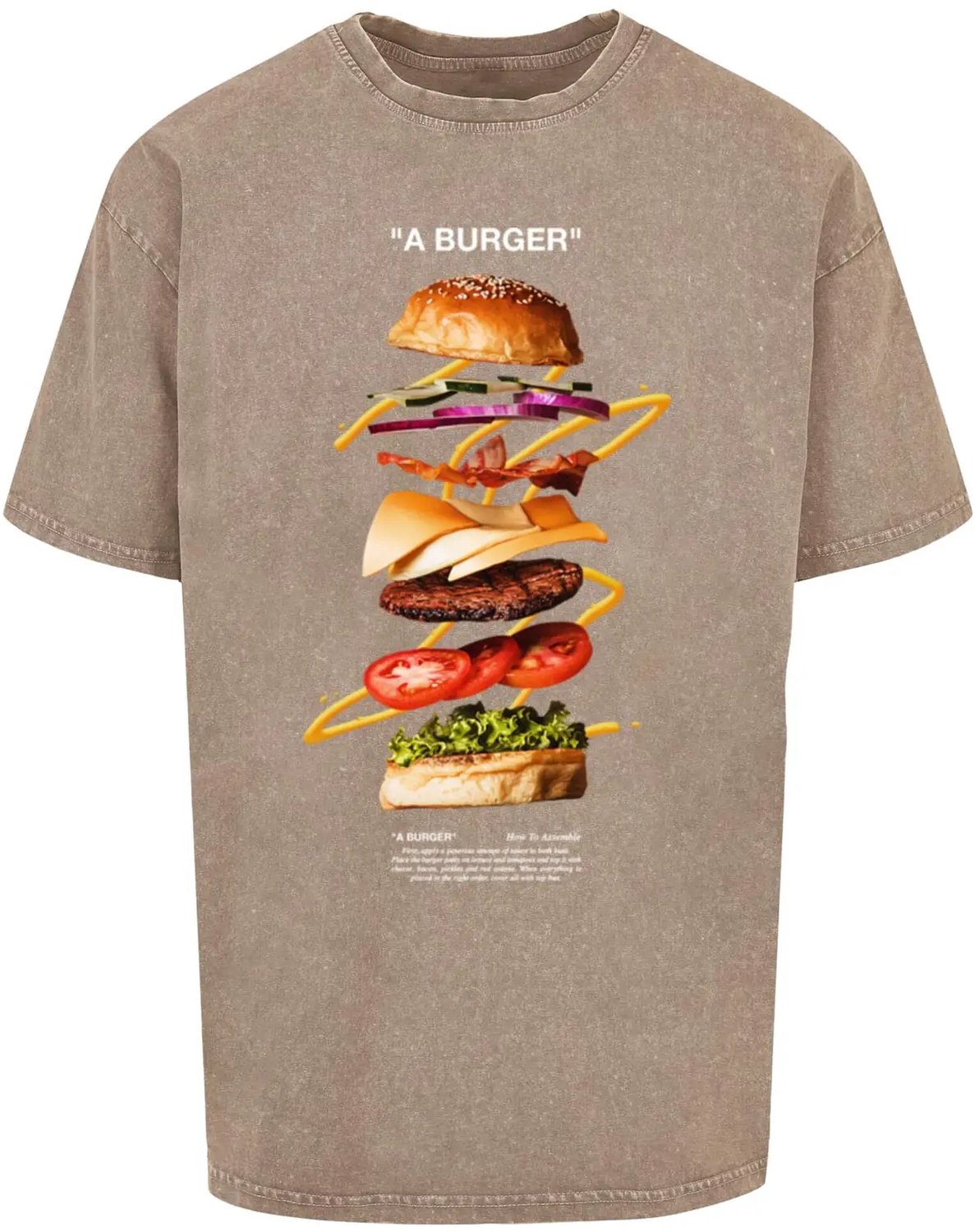 Oversized T-shirt Mister Tee A Burger Acid Washed Heavy Dark Kaki