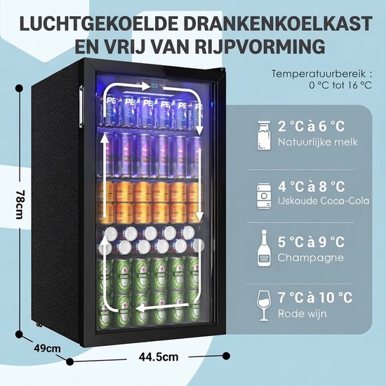 Archi Drankenkoelkast 90 Liter – Koeling - Glazen Deur – Tot 126 Blikjes – Digitale Temperatuurregeling – LED Verlichting – Zwart van Archi — afbeelding 2