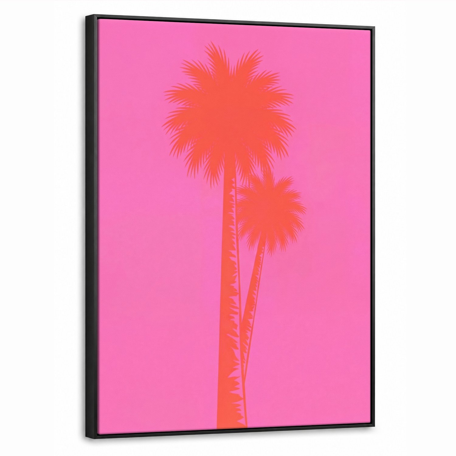 Canvas Schilderij met Baklijst 60x80cm - Palmbomen - Modern - Roze - Muurdecoratie woonkamer - Slaapkamer decoratie - Kamer accessoires - Schilderijen op canvas met lijst