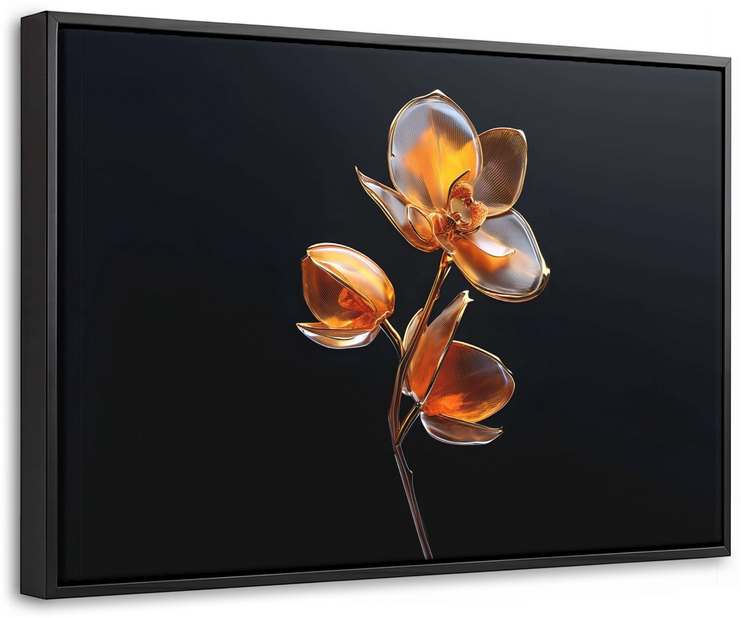 Canvas Schilderij met Baklijst 60x40cm - Bloem - Orchidee - Oranje - Muurdecoratie woonkamer - Slaapkamer decoratie - Kamer accessoires - Schilderijen op canvas met lijst