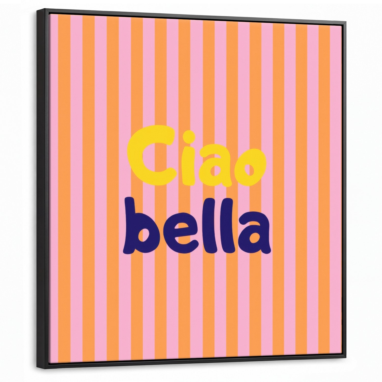 Canvas Schilderij met Baklijst 90x90cm - Verticaal - Strepen - Oranje - Ciao bella - Muurdecoratie woonkamer - Slaapkamer decoratie - Kamer accessoires - Schilderijen op canvas met lijst