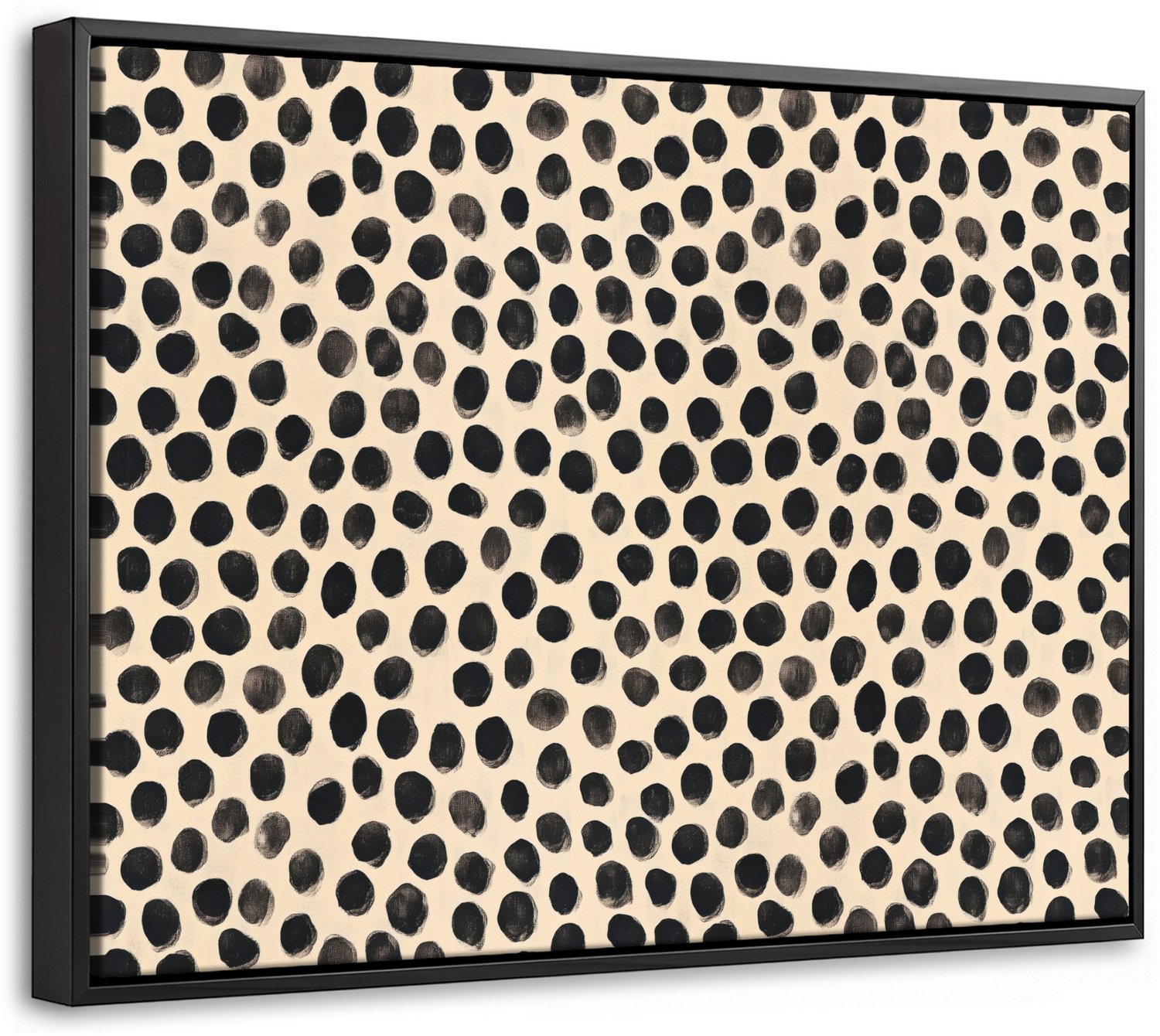 Canvas Schilderij met Baklijst 40x30cm - Stippen - Patroon - Zwart - Muurdecoratie woonkamer - Slaapkamer decoratie - Kamer accessoires - Schilderijen op canvas met lijst