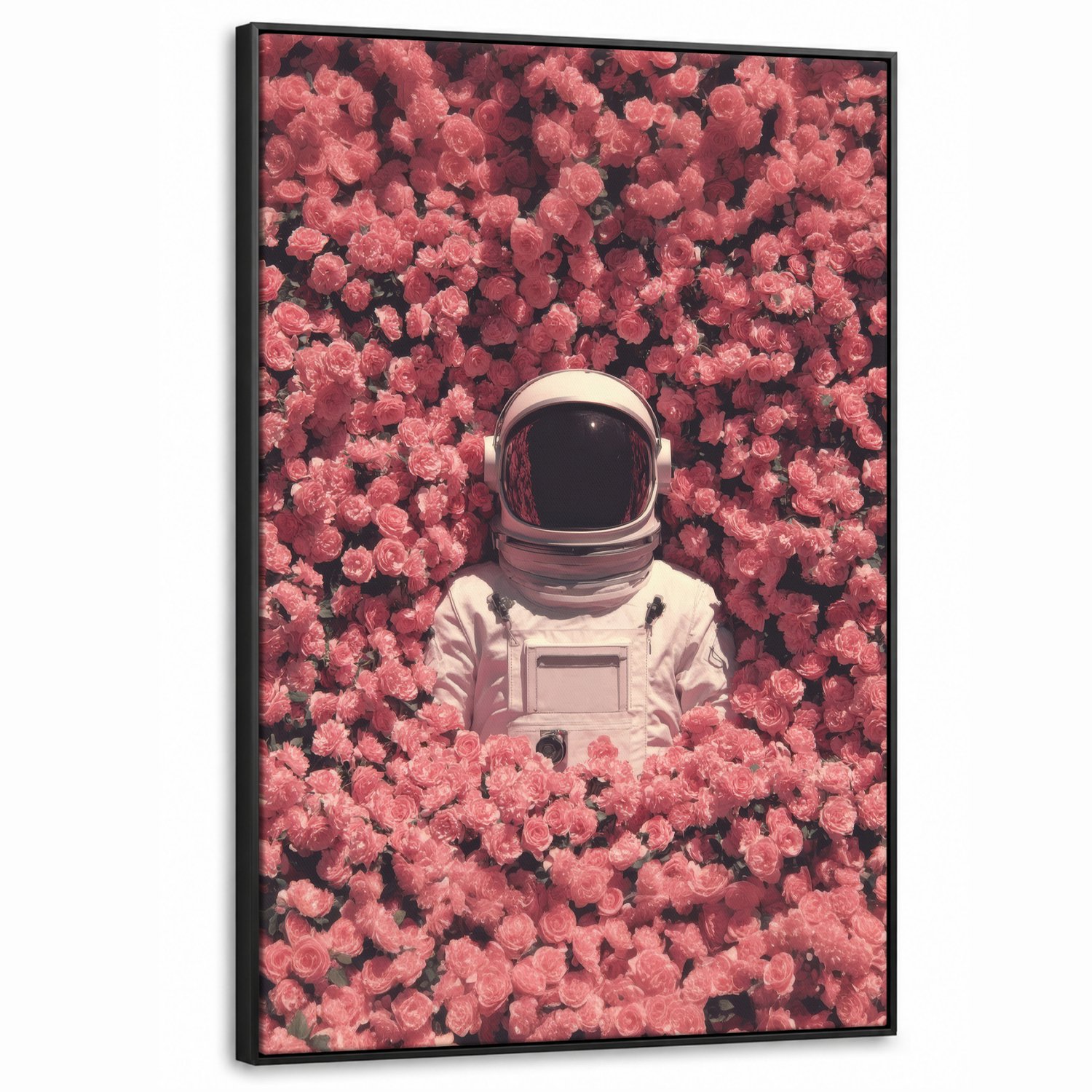 Canvas Schilderij met Baklijst XXL Canvas Schilderij met Baklijst 80x120cm - Bloemen - Roze - Astronaut - Muurdecoratie woonkamer - Slaapkamer decoratie - Kamer accessoires - Schilderijen op canvas met lijst groot