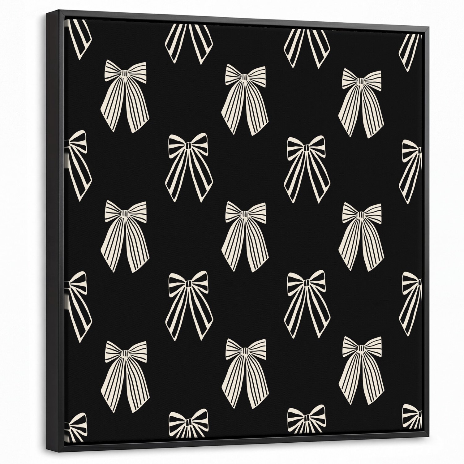 Canvas Schilderij met Baklijst 50x50cm - Strikken - Kerst - Crème - Zwart - Muurdecoratie woonkamer - Slaapkamer decoratie - Kamer accessoires - Schilderijen op canvas met lijst