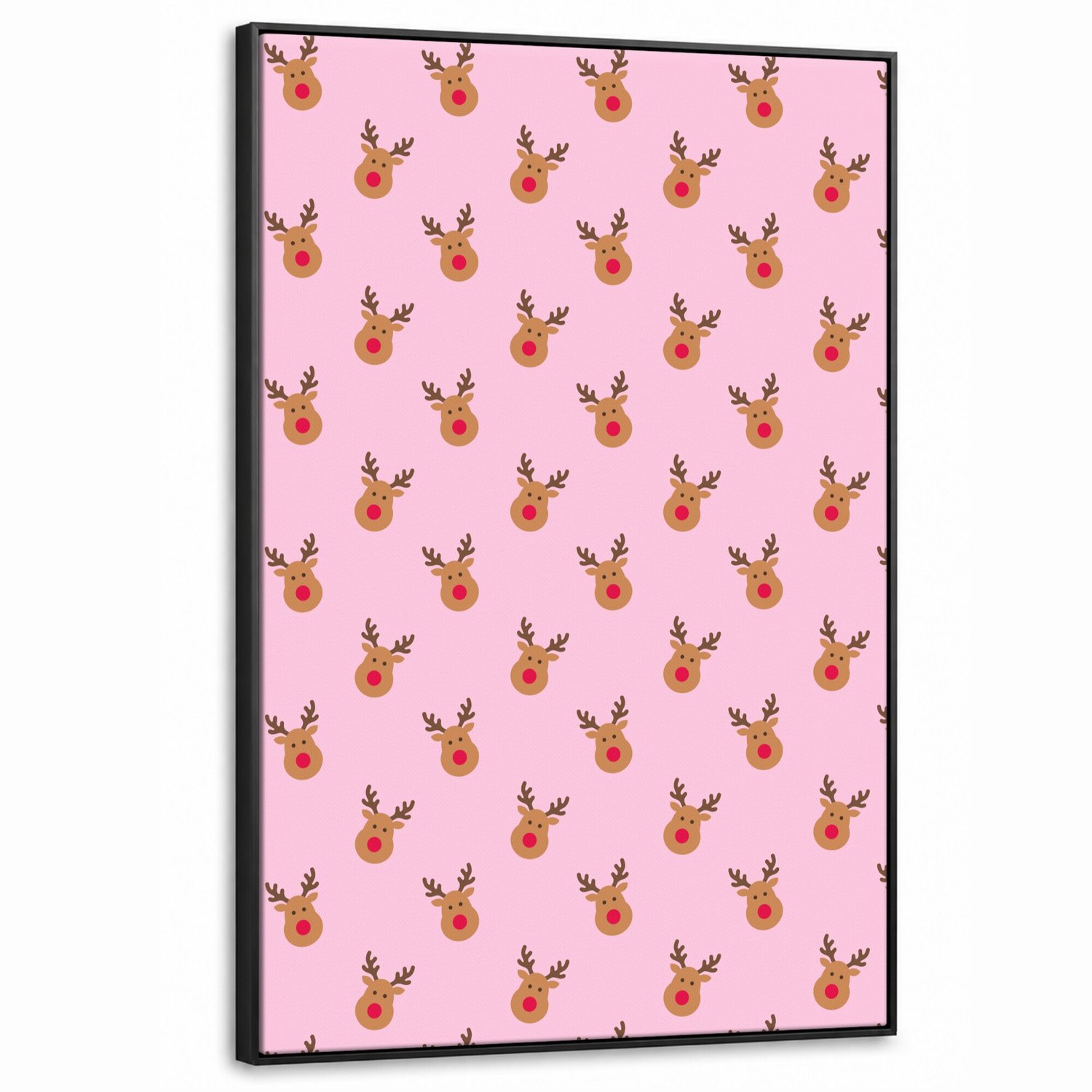Canvas Schilderij met Baklijst XXL Canvas Schilderij met Baklijst 100x150cm - Rendieren - Kerst - Roze - Rood - Muurdecoratie woonkamer - Slaapkamer decoratie - Kamer accessoires - Schilderijen op canvas met lijst groot