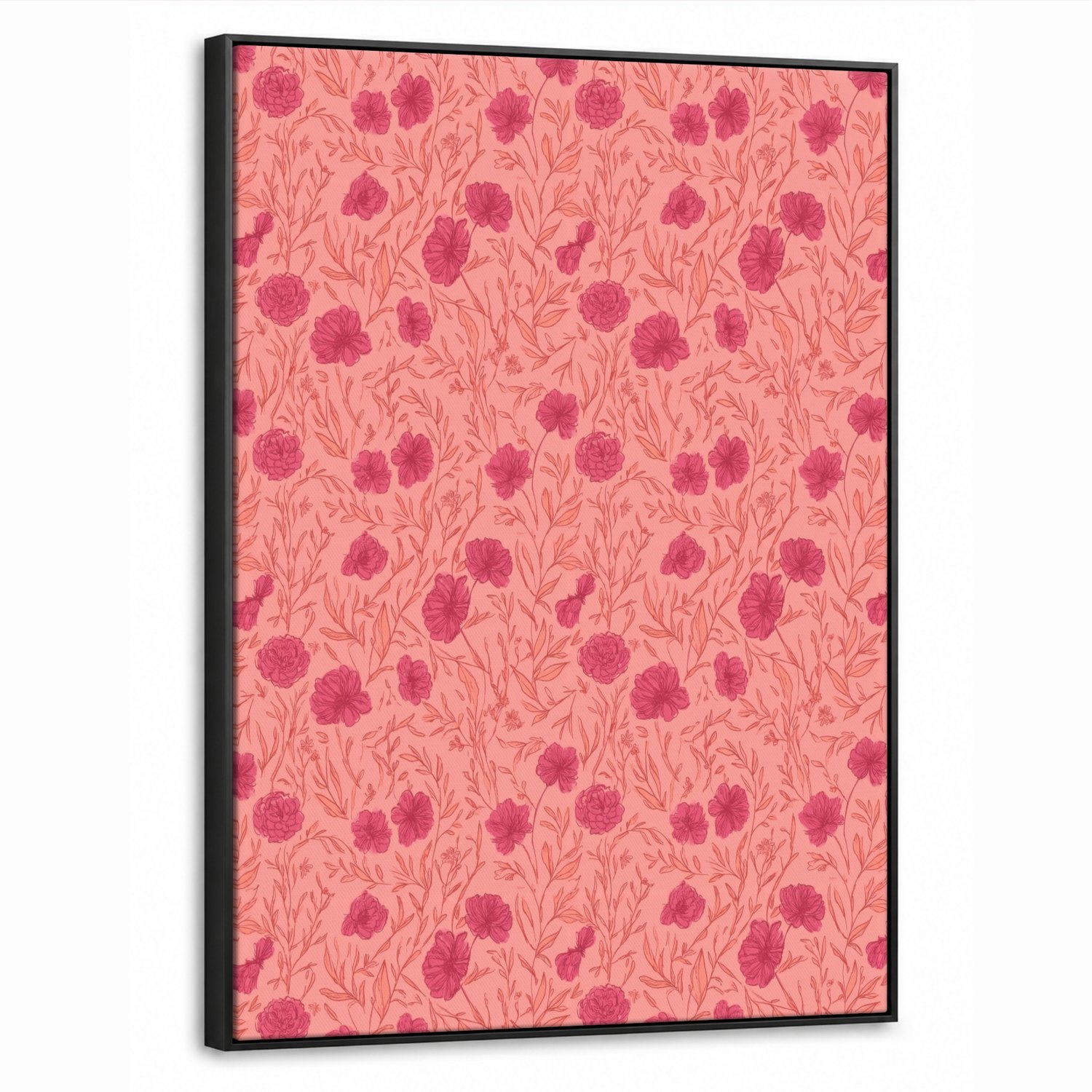 Canvas Schilderij met Baklijst 70x100cm - Weidebloemen - Romantisch - Roze - Muurdecoratie woonkamer - Slaapkamer decoratie - Kamer accessoires - Schilderijen op canvas met lijst
