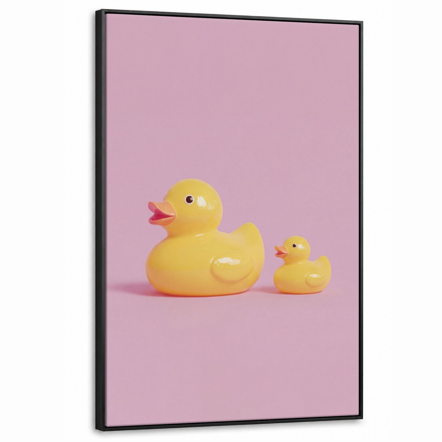 Canvas Schilderij met Baklijst XXL Canvas Schilderij met Baklijst 90x140cm - Eendjes - Vrolijk - Roze - Muurdecoratie woonkamer - Slaapkamer decoratie - Kamer accessoires - Schilderijen op canvas met lijst groot