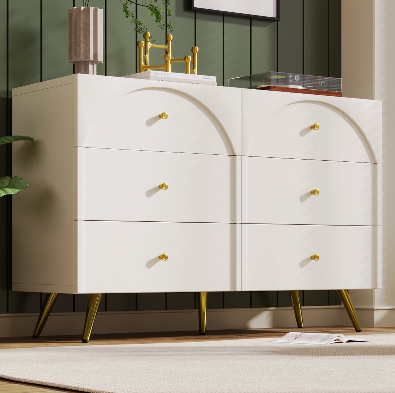 Maisentiel Ladekast met 6 lades – crème-wit – 120 x 40 x 85 cm – metalen poten